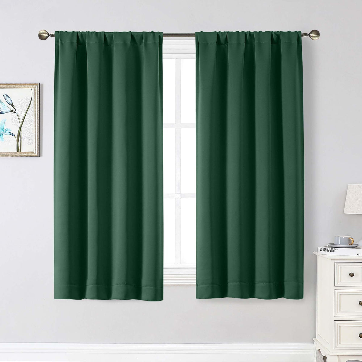 Black Cafe Blackout Curtains 36 Inch Length 2 Panels Set, Soft Solid Thermal Insulated Room Darkening Small Window Curtains for Kitchen Bathroom Basement, Black, Each, 40" Wx36 L