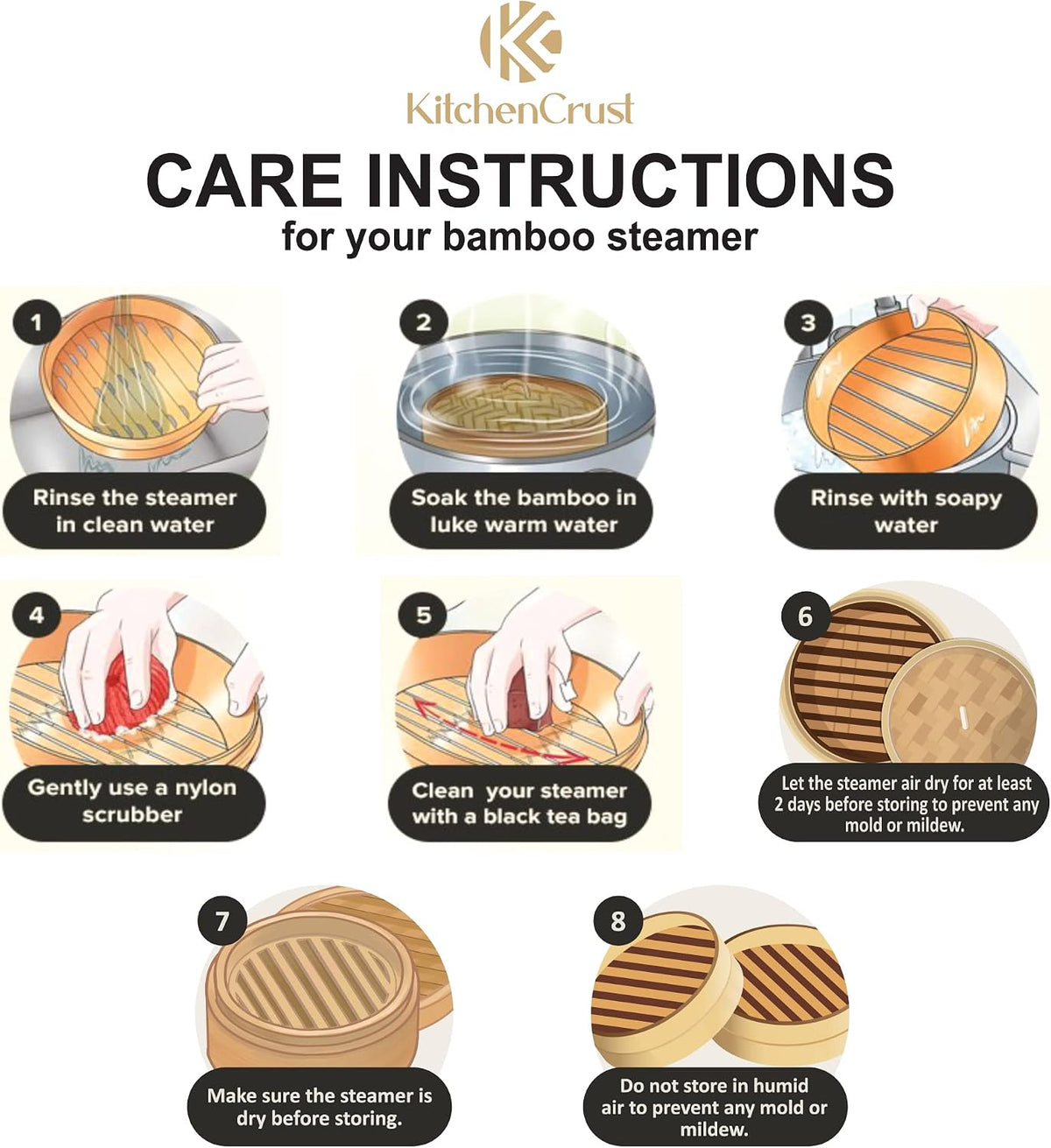 KitchenCrust Bamboo Steamer Basket 10 Inch, 2 Tier Dumpling Steamer Set