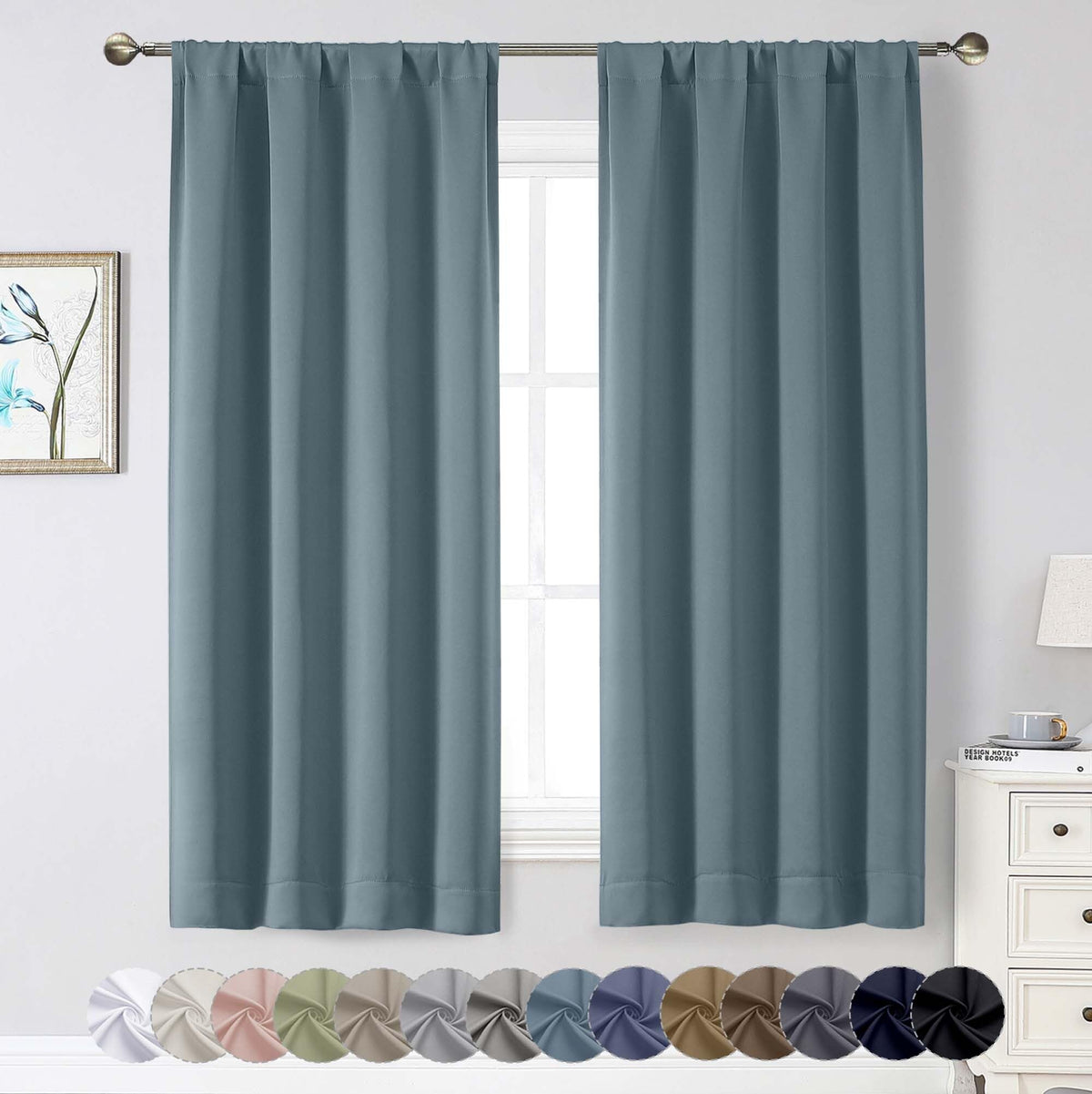 Black Cafe Blackout Curtains 36 Inch Length 2 Panels Set, Soft Solid Thermal Insulated Room Darkening Small Window Curtains for Kitchen Bathroom Basement, Black, Each, 40" Wx36 L