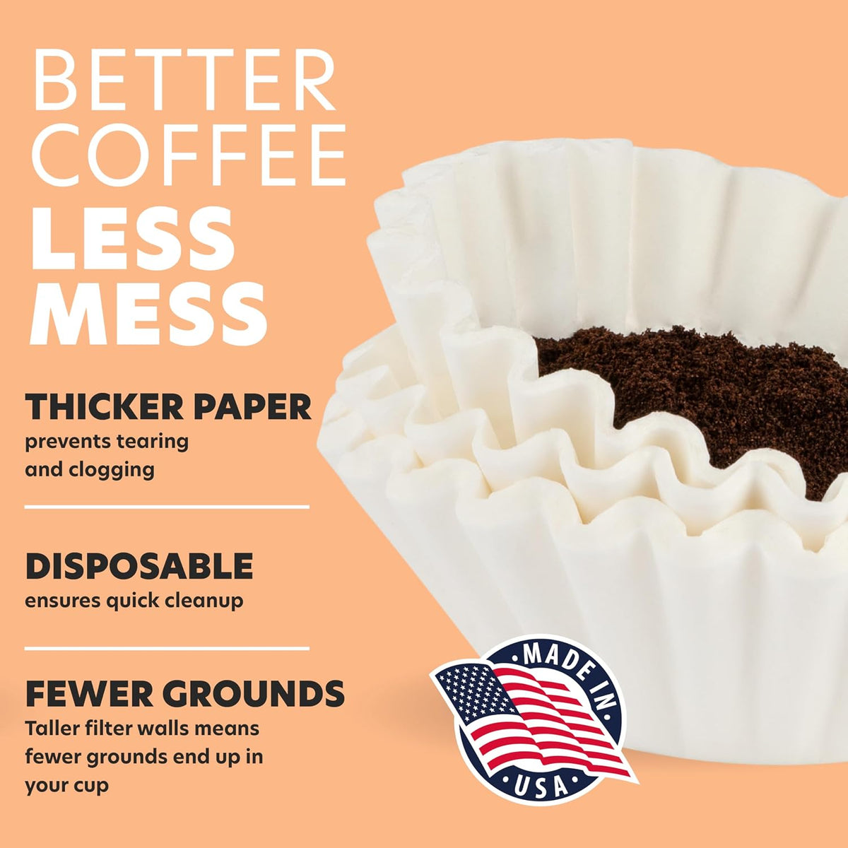 Basket Coffee Filters 8-12 Cup, 700 Count, White Paper, Made In USA