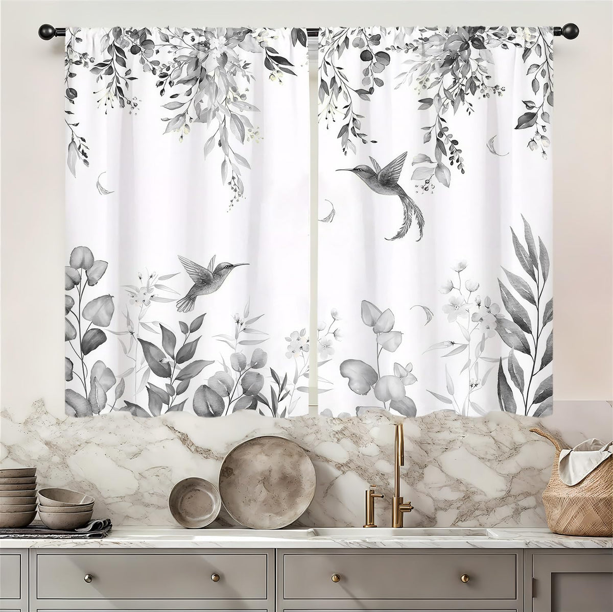 Yellow Sunflower Kitchen Curtains 42W X 63L Inch 2 Panels Rod Pocket Country Rustic Floral Flower Butterfly Farmhouse Over Sink Small Short Cafe Tier Window Treatment Bathroom Decor
