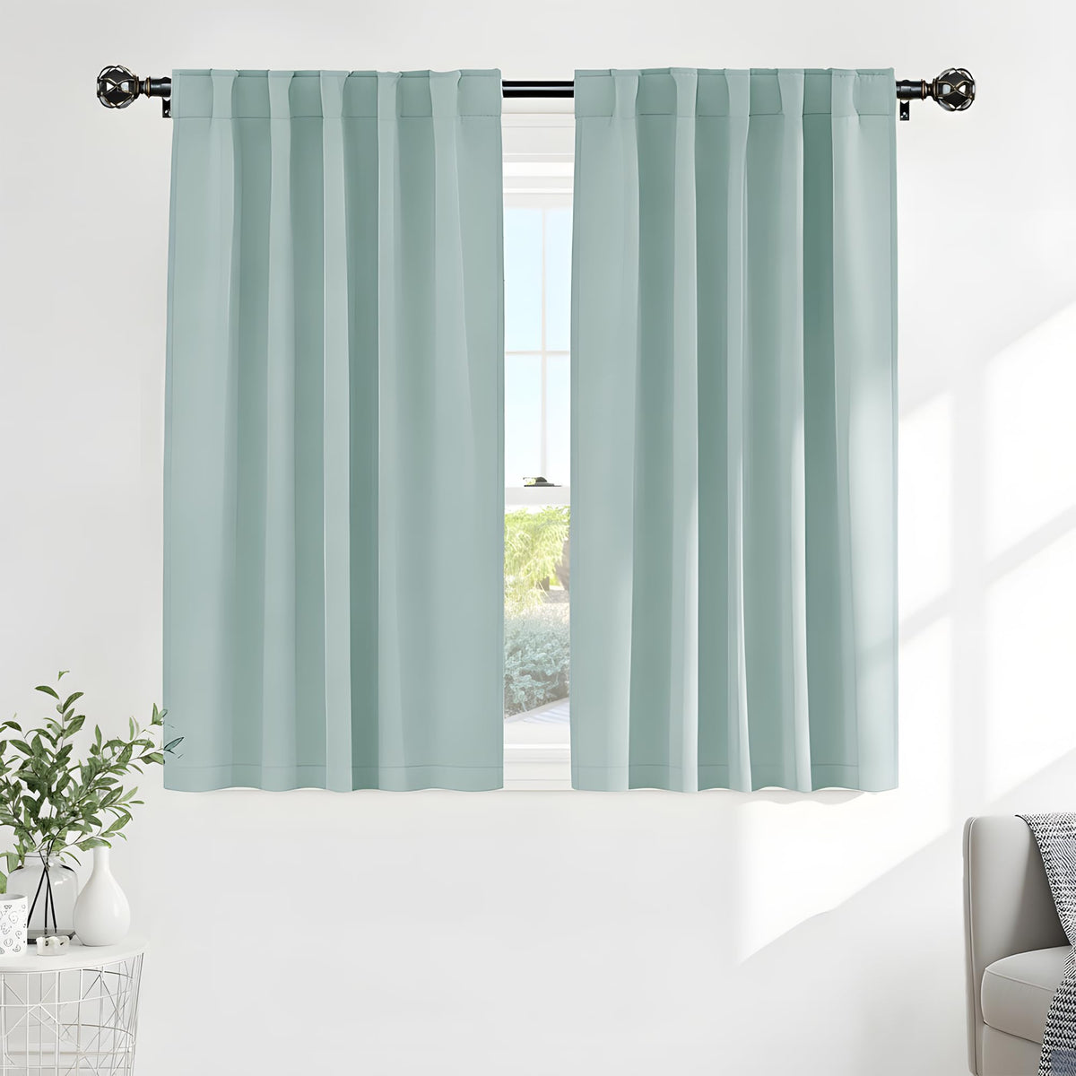 PONY DANCE Black Kitchen Blackout Curtains Over Sink, W 42 x L 45 inches