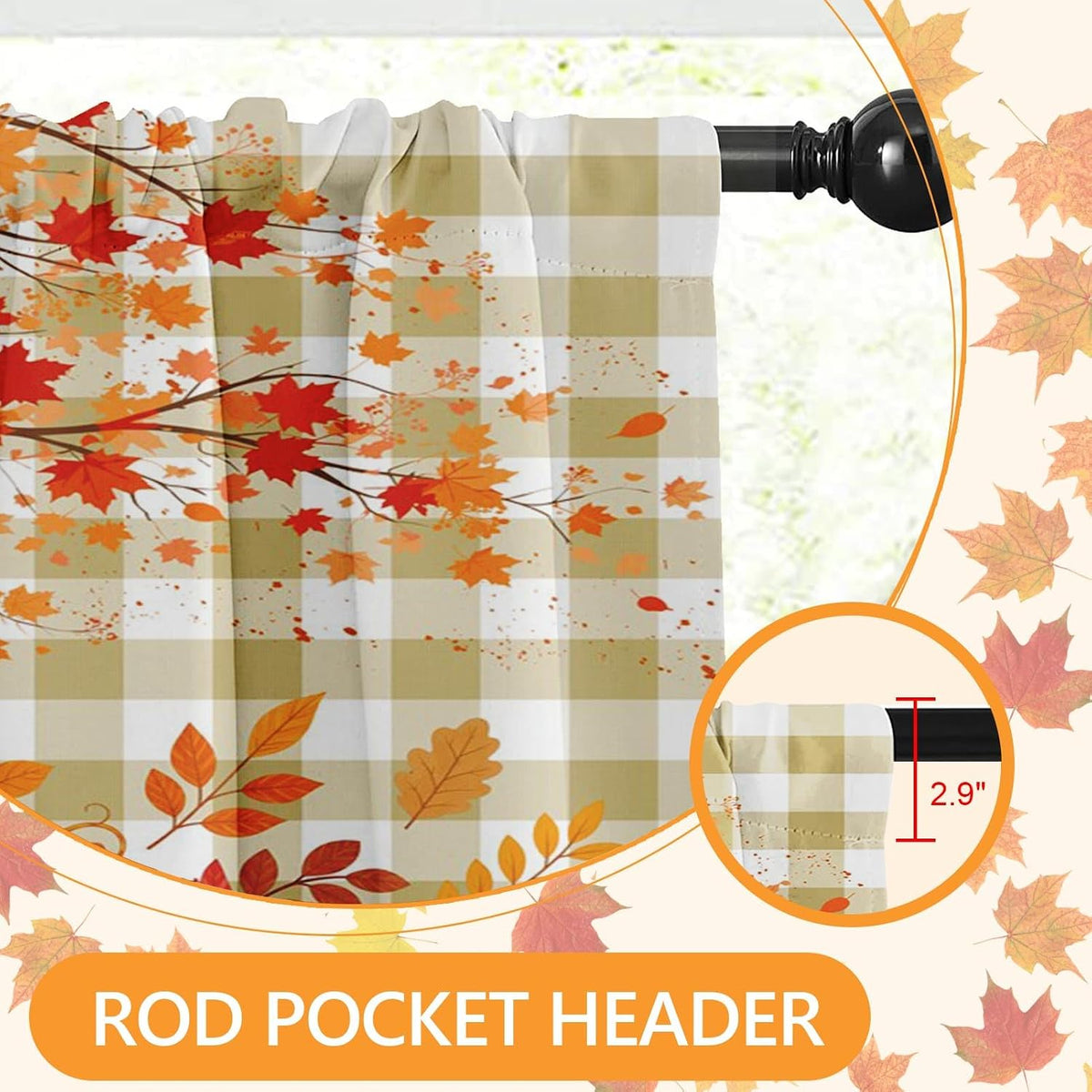 Arttown Fall Kitchen Curtains Sets for Windows, Pumpkin, 52x36 Inch