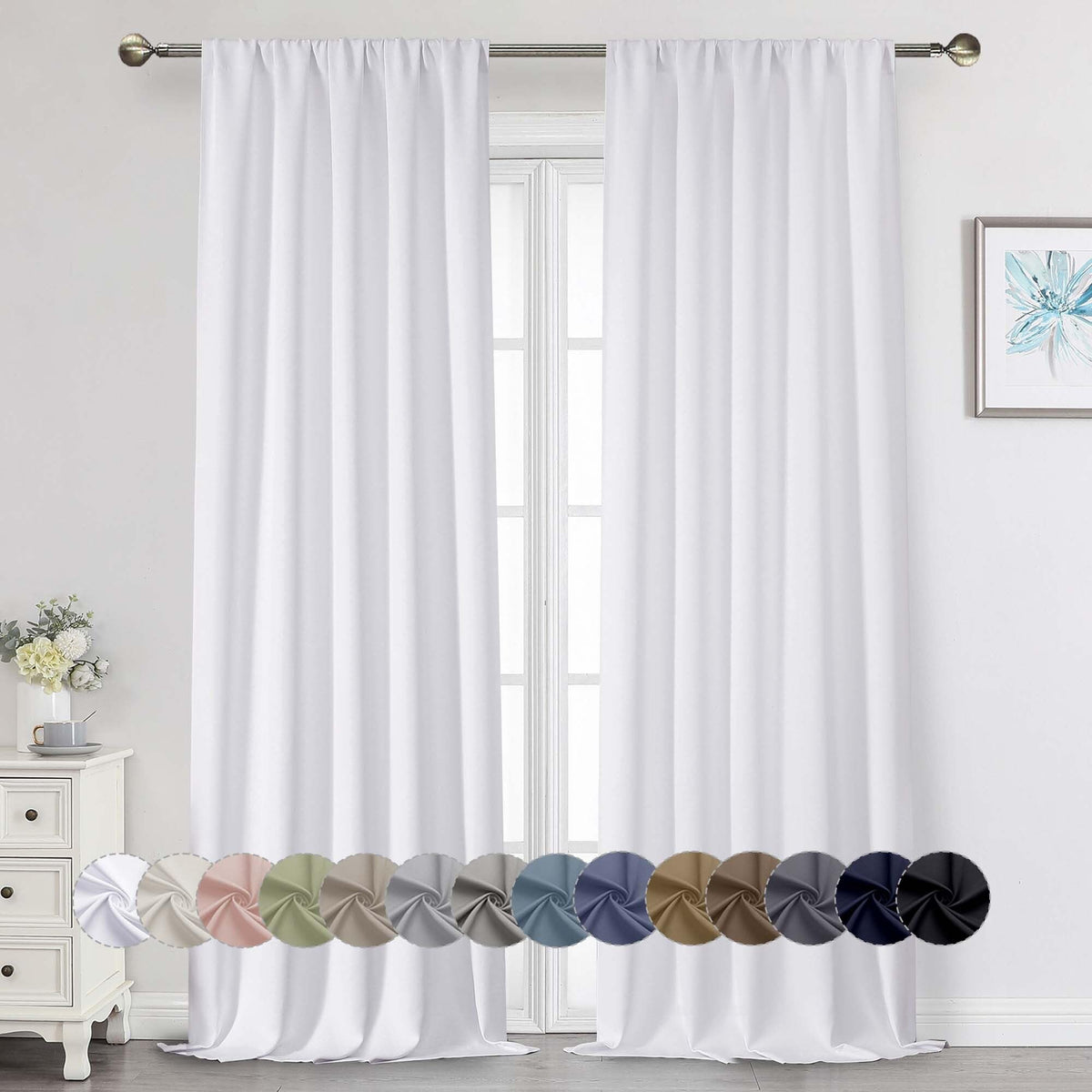 Black Cafe Blackout Curtains 36 Inch Length 2 Panels Set, Soft Solid Thermal Insulated Room Darkening Small Window Curtains for Kitchen Bathroom Basement, Black, Each, 40" Wx36 L