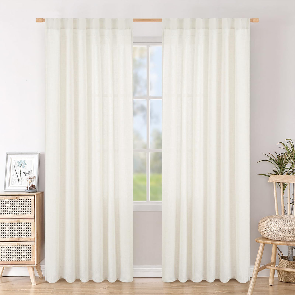 BGment White Linen Kitchen Curtains 40 Inch Length for Short Window