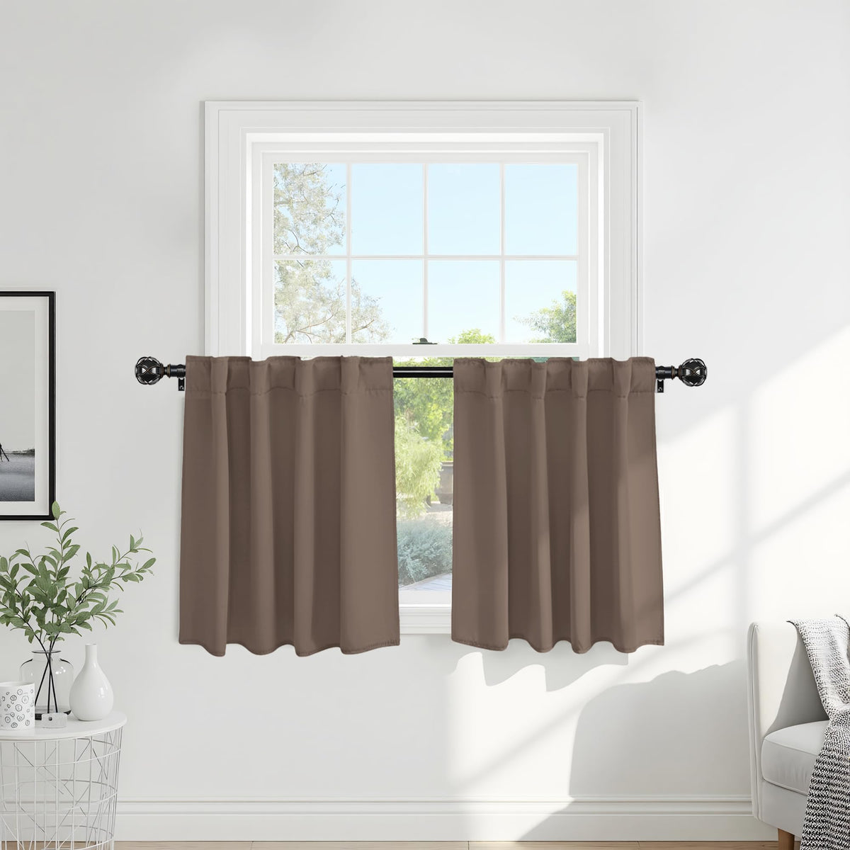 PONY DANCE Black Kitchen Blackout Curtains Over Sink, W 42 x L 45 inches