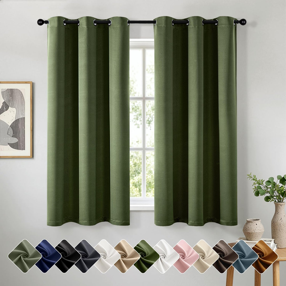 Short Navy Blue Blackout Kitchen Curtain W40 x L45 Inch 2 Panels