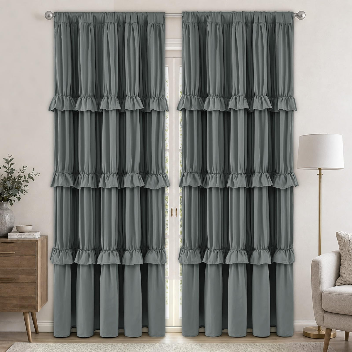 Yinhua Pink Kitchen Curtains 36 Inch Length Ruffle Blackout Cafe Curtains, Farmhouse Rustic Kitchen Window Curtain Rod Pocket Short Tier Curtain for Windows, 26" W x 36" L, 2 Panels