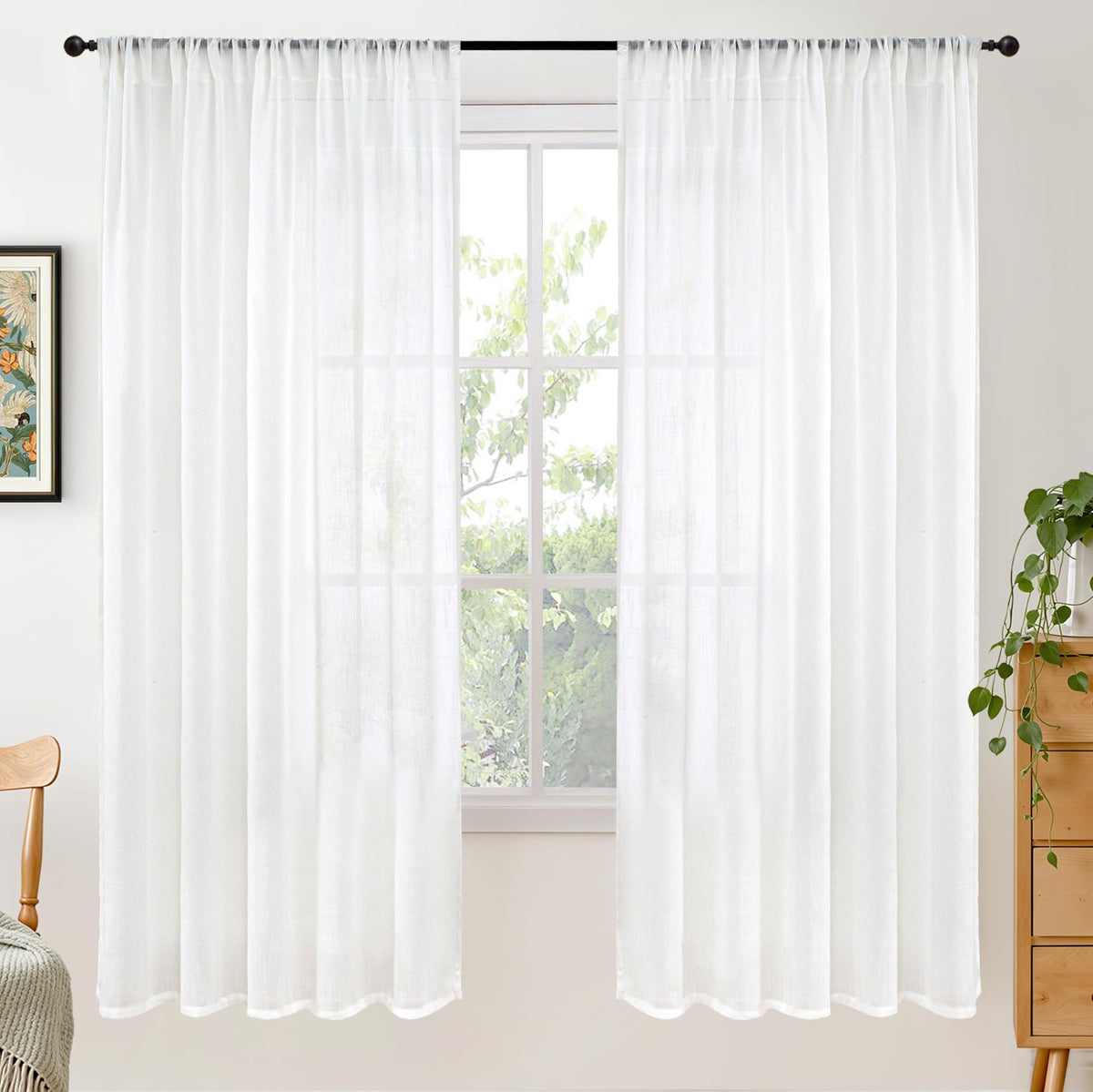 BGment Linen Kitchen Window Curtains Over Sink, 36 Inch Length Cafe Drapes