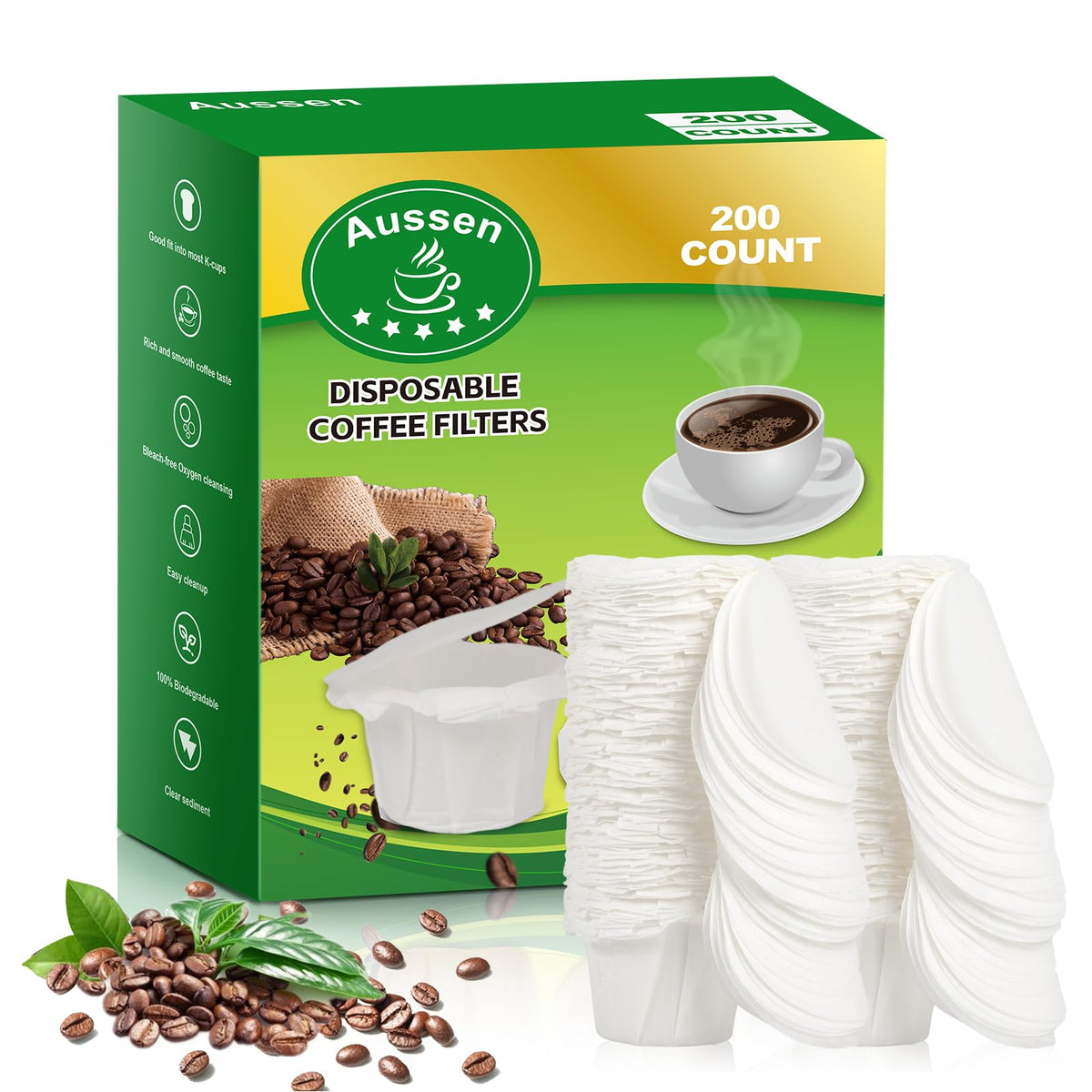 Aussen Disposable Coffee Paper Filters, Fits All Reusable K-Cup Coffee Pods