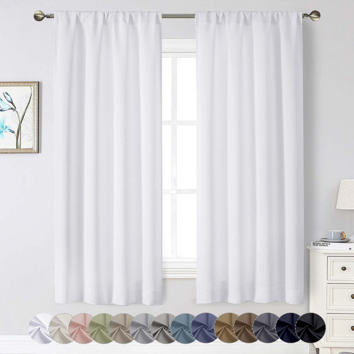 Black Cafe Blackout Curtains 36 Inch Length 2 Panels Set, Soft Solid Thermal Insulated Room Darkening Small Window Curtains for Kitchen Bathroom Basement, Black, Each, 40" Wx36 L