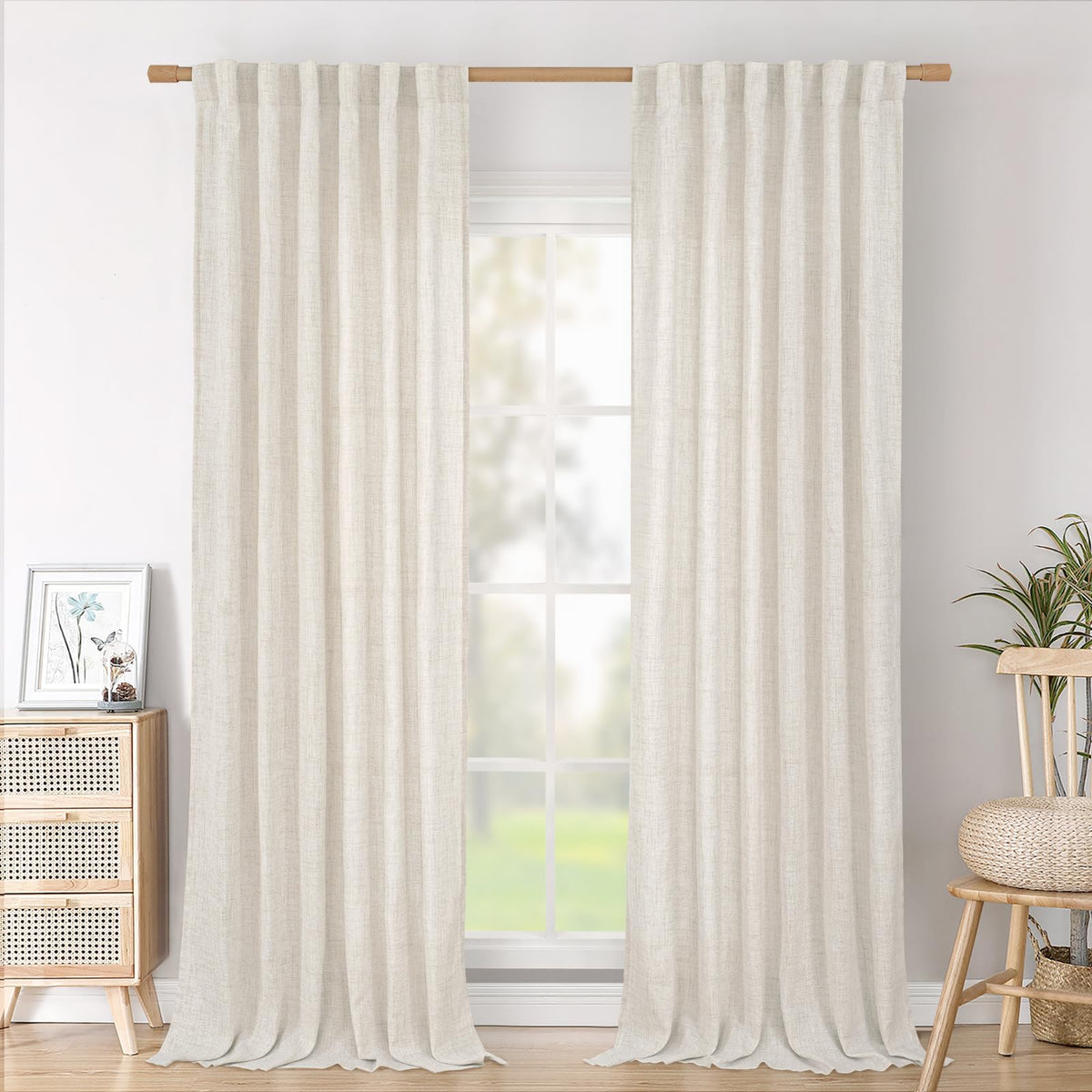 BGment White Linen Kitchen Curtains 40 Inch Length for Short Window
