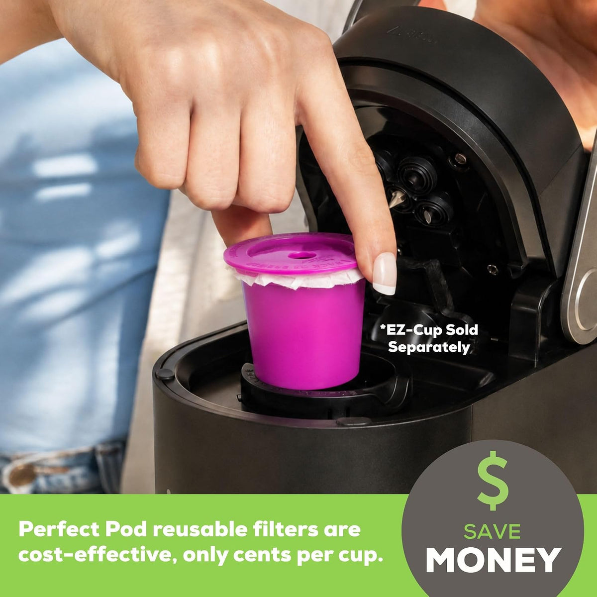 Perfect Pod EZ-Cup Paper Filters with Lid for Reusable Coffee Pods, 200 Ct