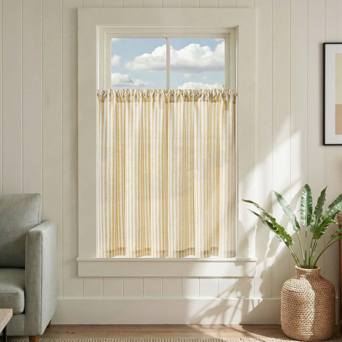 jinchan Striped Linen Kitchen Tier Curtains, 30 Inch, Sage Green, 2 Panels