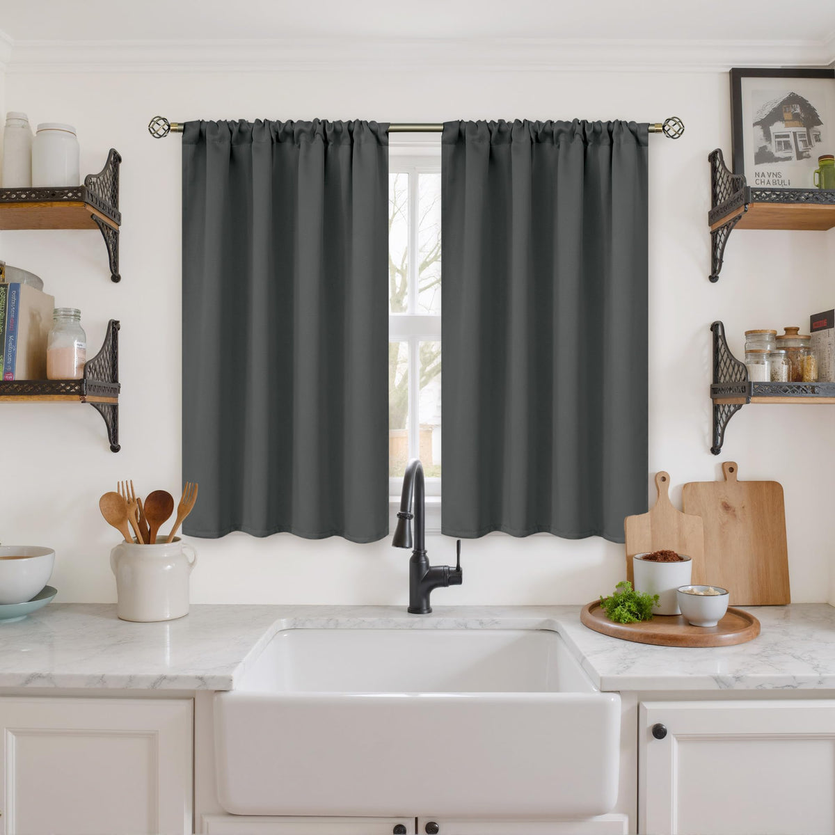 BGment Black Blackout Curtains 40 Inches Long for Kitchen Window 2 Panels