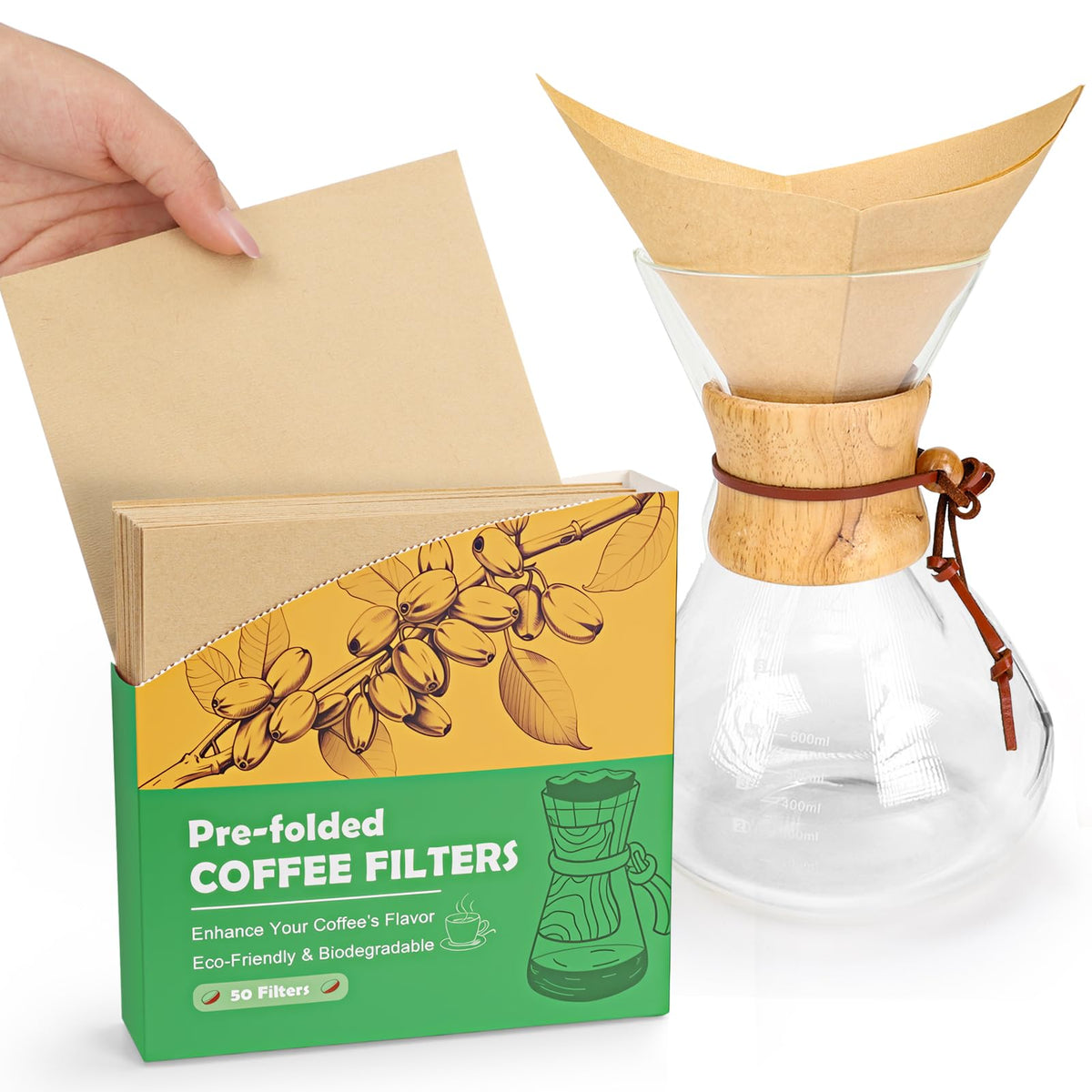 BYKITCHEN Pre-folded Pour Over Coffee Filter, Unbleached Coffee Filters