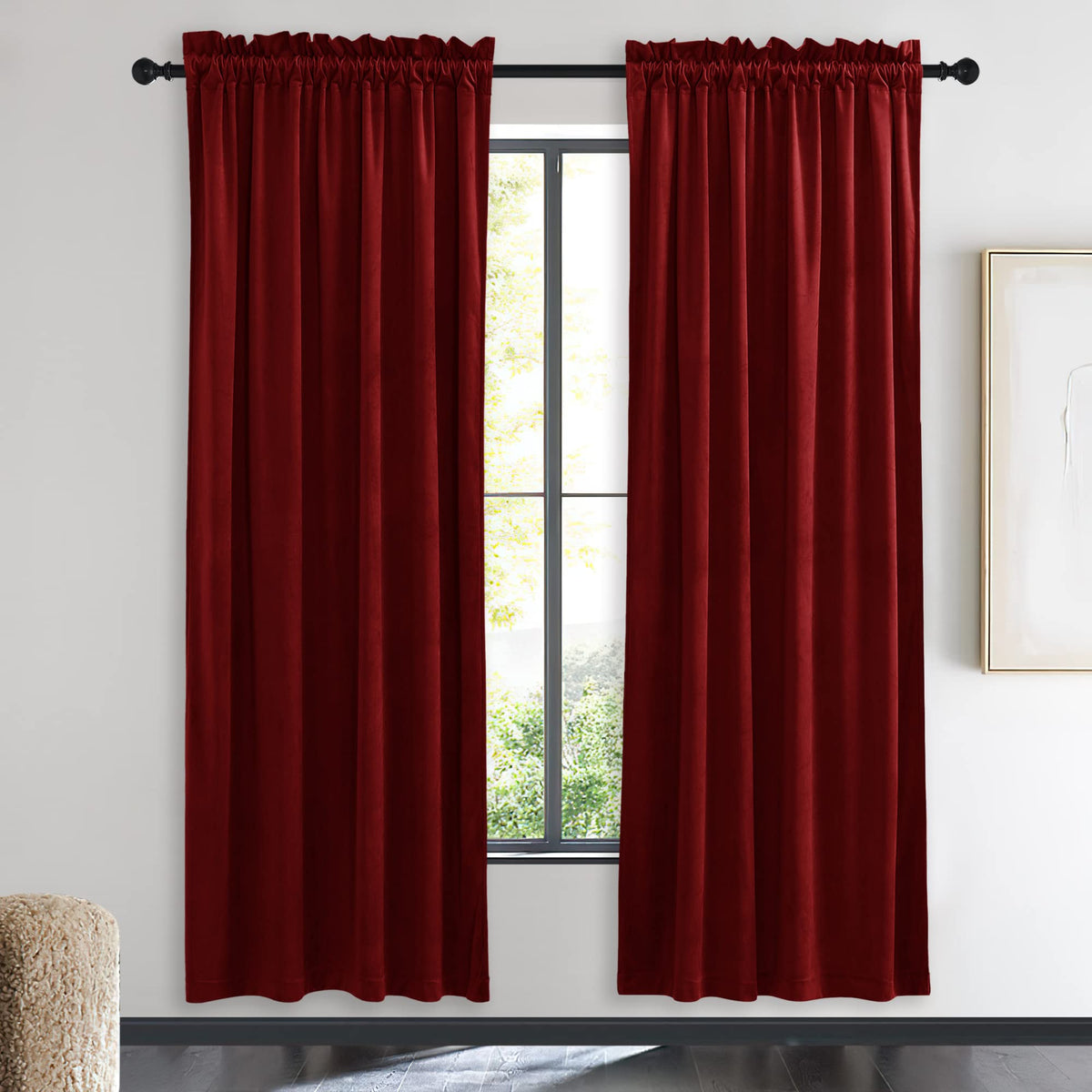 NICETOWN Black Out Velvet Curtains 63 inches Long for Kitchen