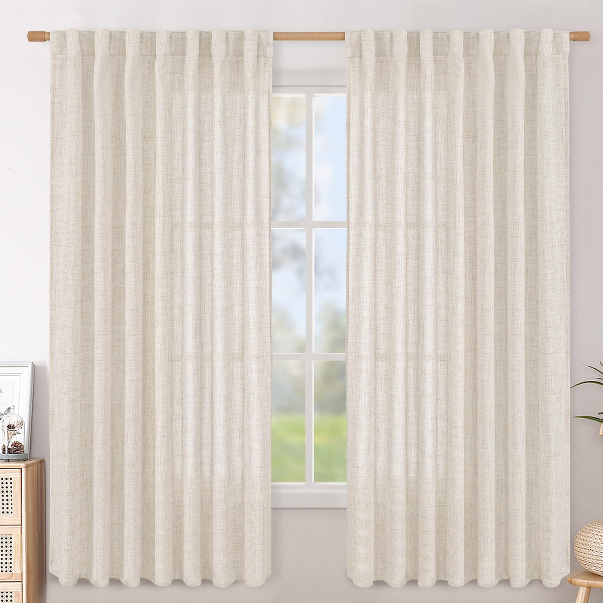 BGment White Linen Kitchen Curtains 40 Inch Length for Short Window