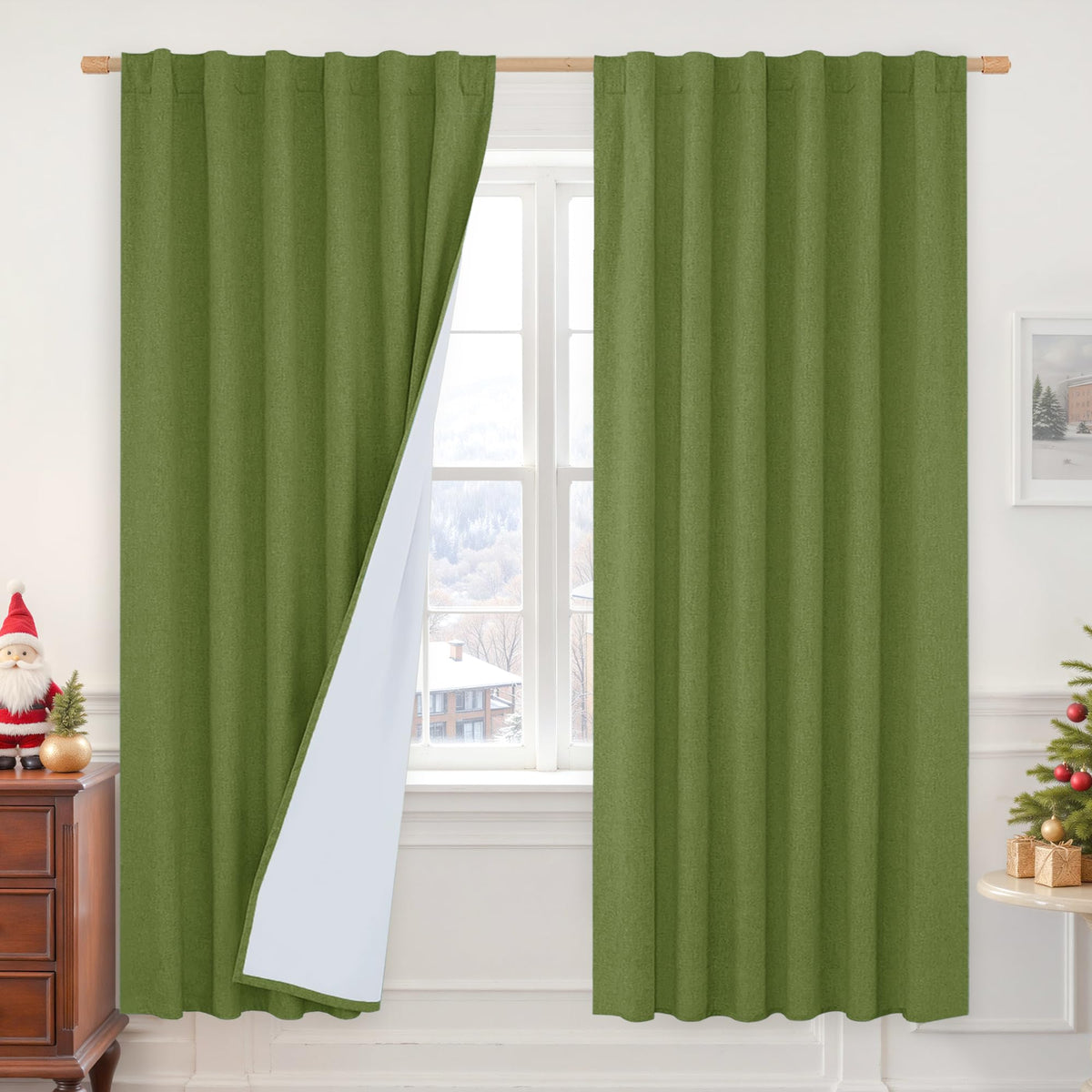 LAMIT Full Blackout Linen Kitchen Window Curtains 36 Inches Long, Ivory