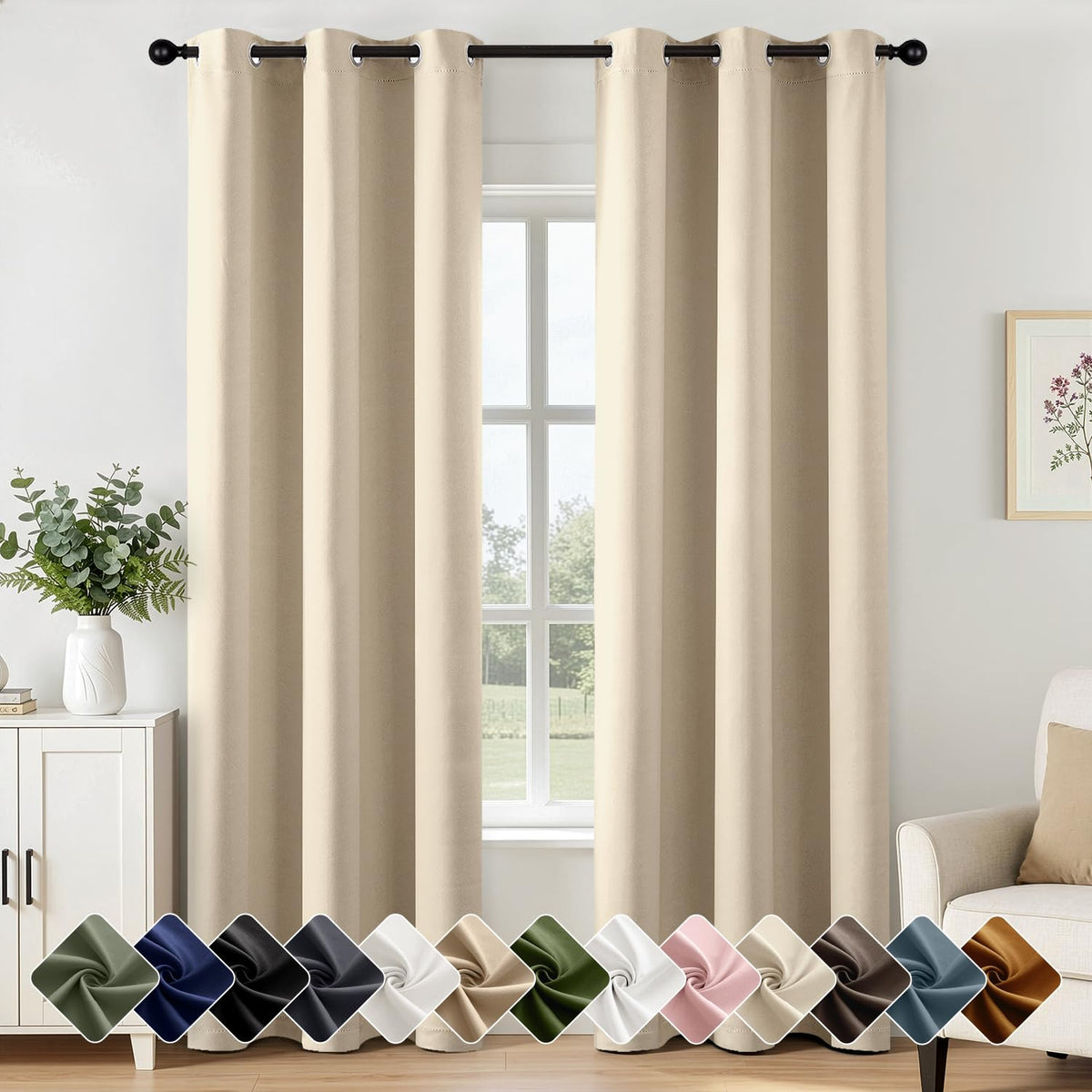 Short Navy Blue Blackout Kitchen Curtain W40 x L45 Inch 2 Panels