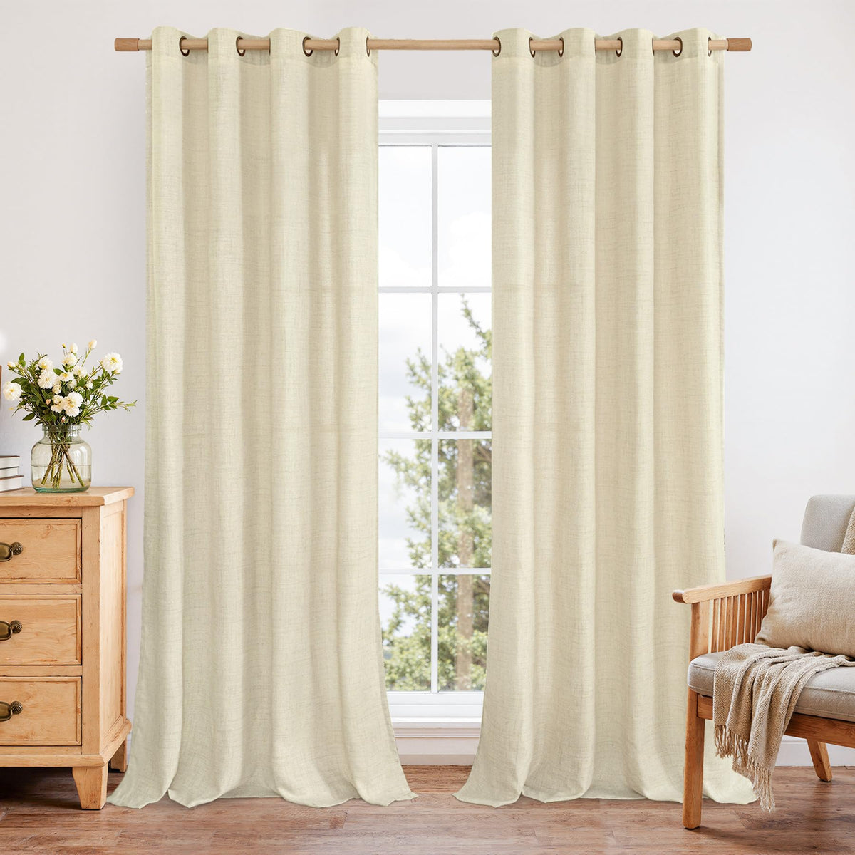 YoungsTex Linen Kitchen Window Curtains 40 Inch Length 2 Panels