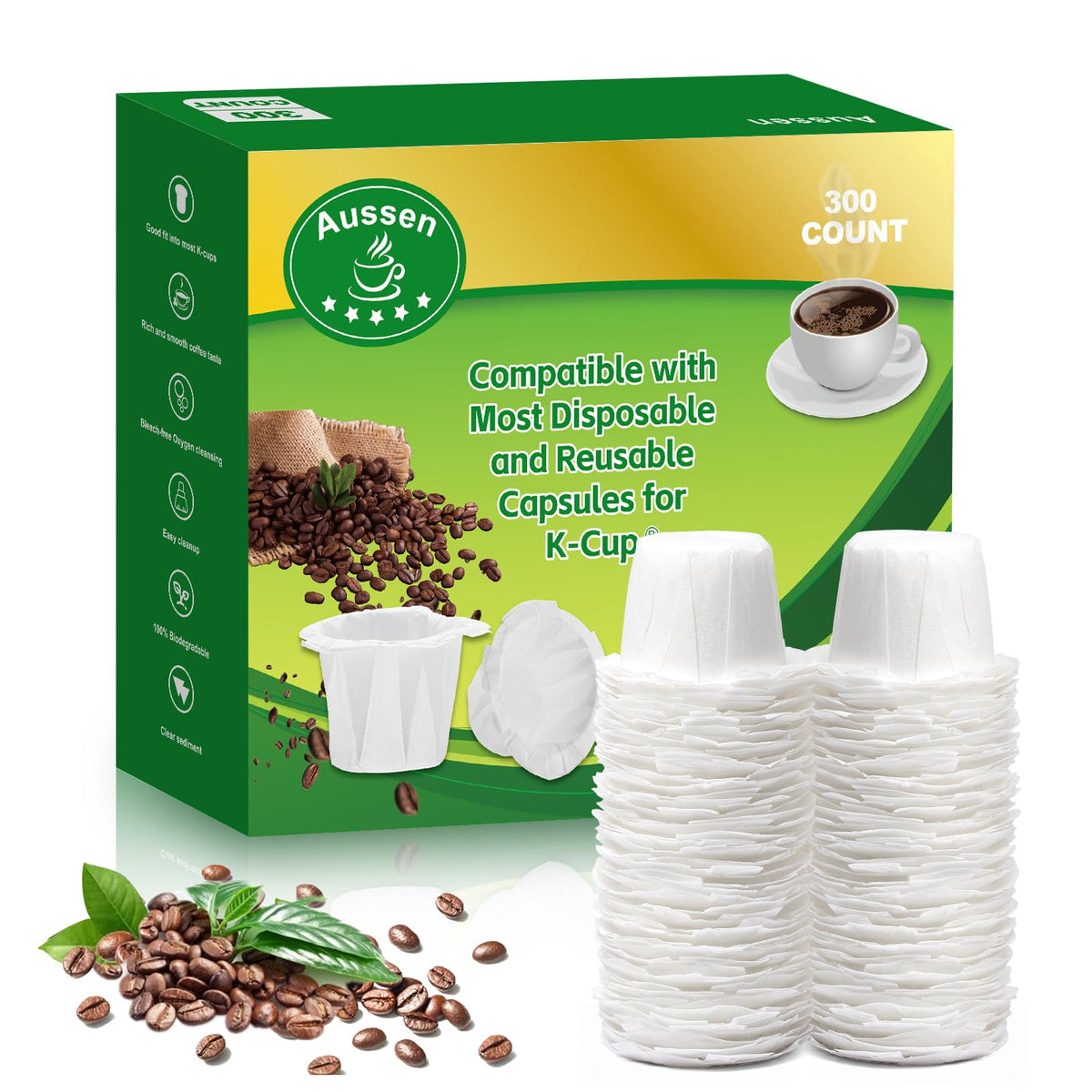 Aussen Disposable Coffee Paper Filters, Fits All Reusable K-Cup Coffee Pods