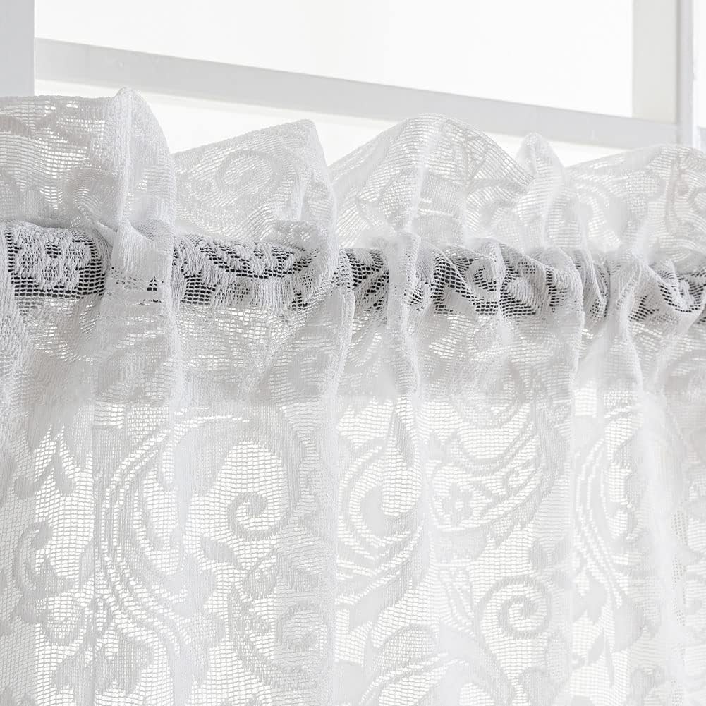 ALIGOGO Short White Lace Kitchen Curtains 36 Length 2 Panels W26 x L36 Inch