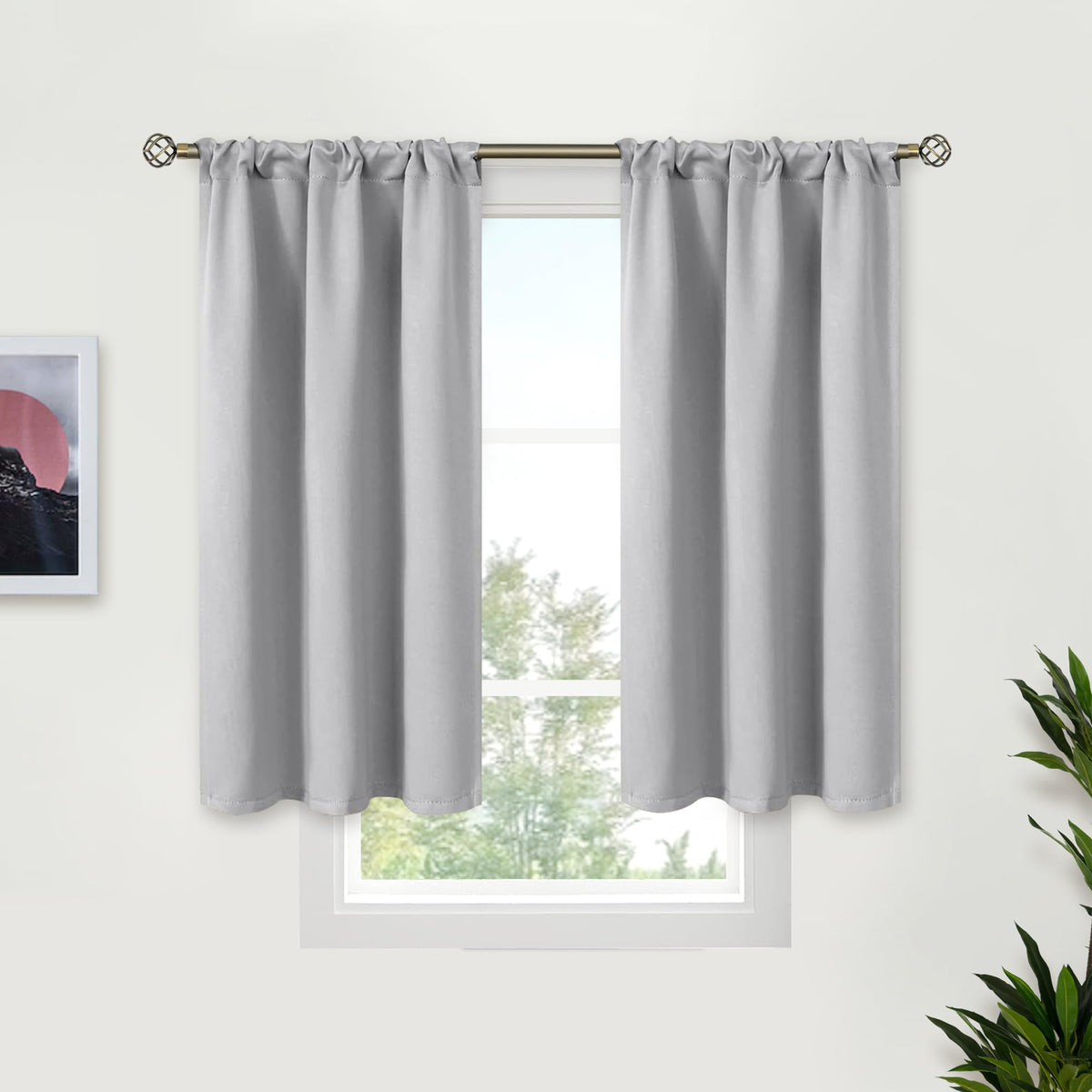 BGment Black Blackout Curtains 40 Inches Long for Kitchen Window 2 Panels