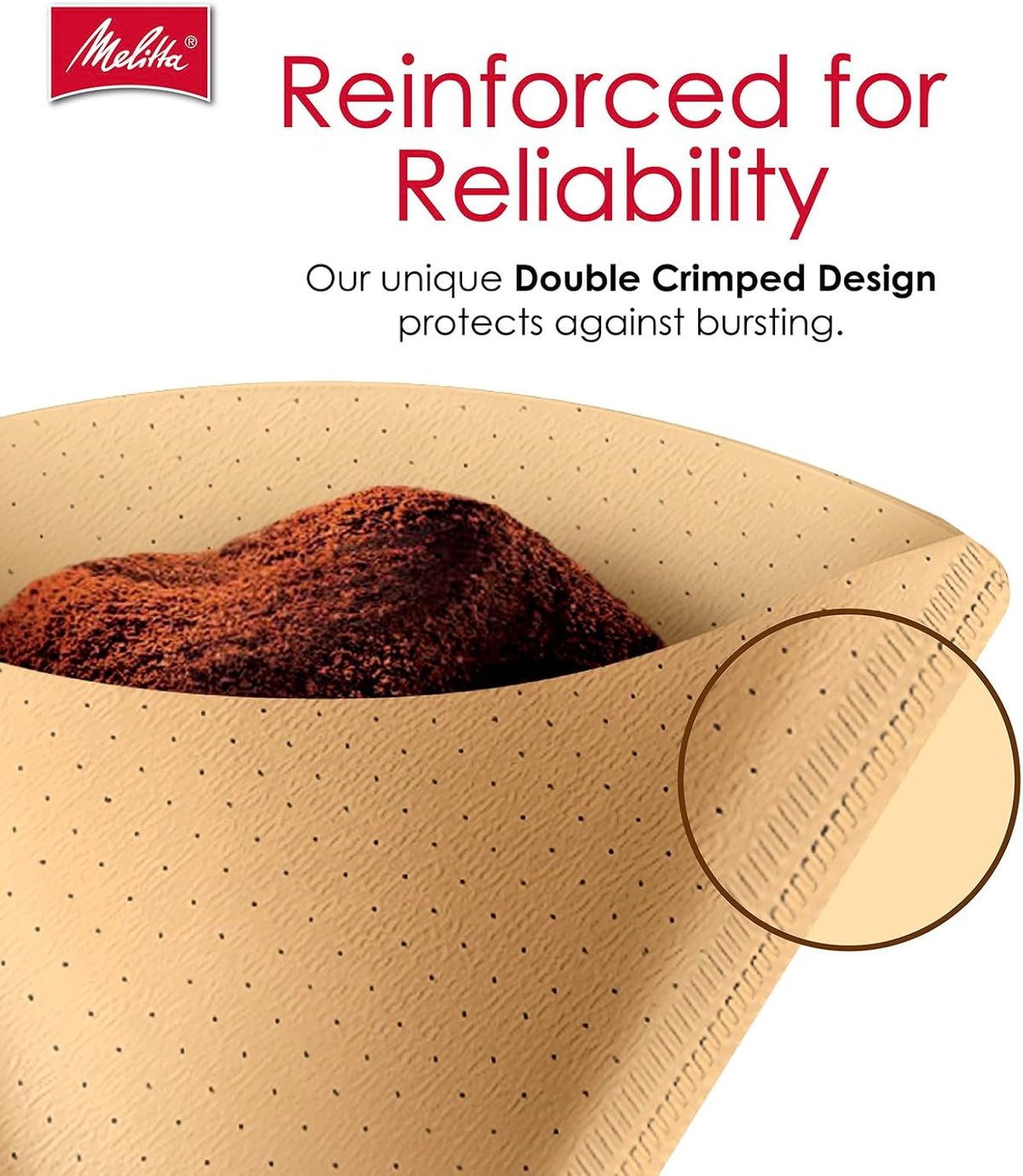 Melitta #4 Bamboo Coffee Filters, Natural Paper Cone Filters, 6-Pack