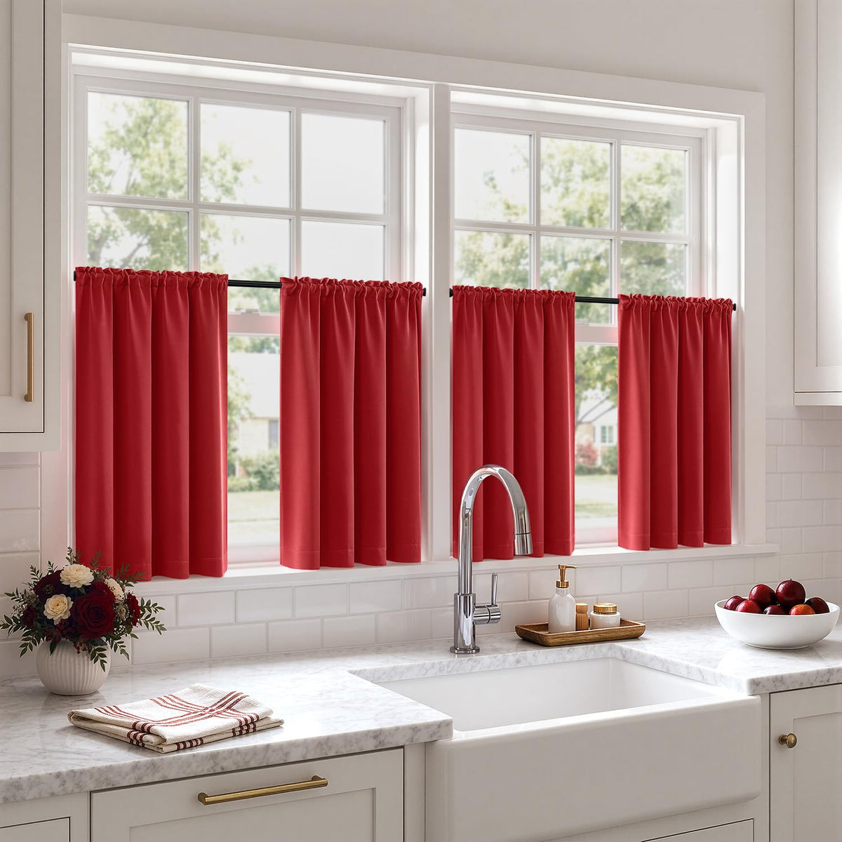 MIULEE Short 36 Inch Blackout Kitchen Window Curtain Black Set of 4 Panels