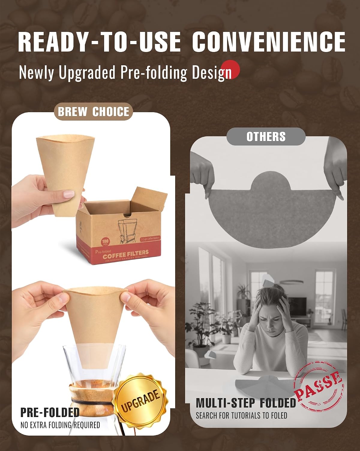 100 Count Unbleached Coffee Filters for Chemex Coffee Maker