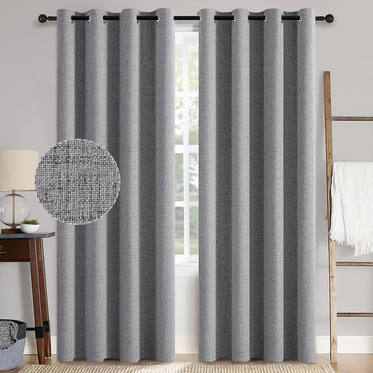MIULEE 100% Blackout Linen Curtains for Bedroom 52x54 Inches Natural Beige
