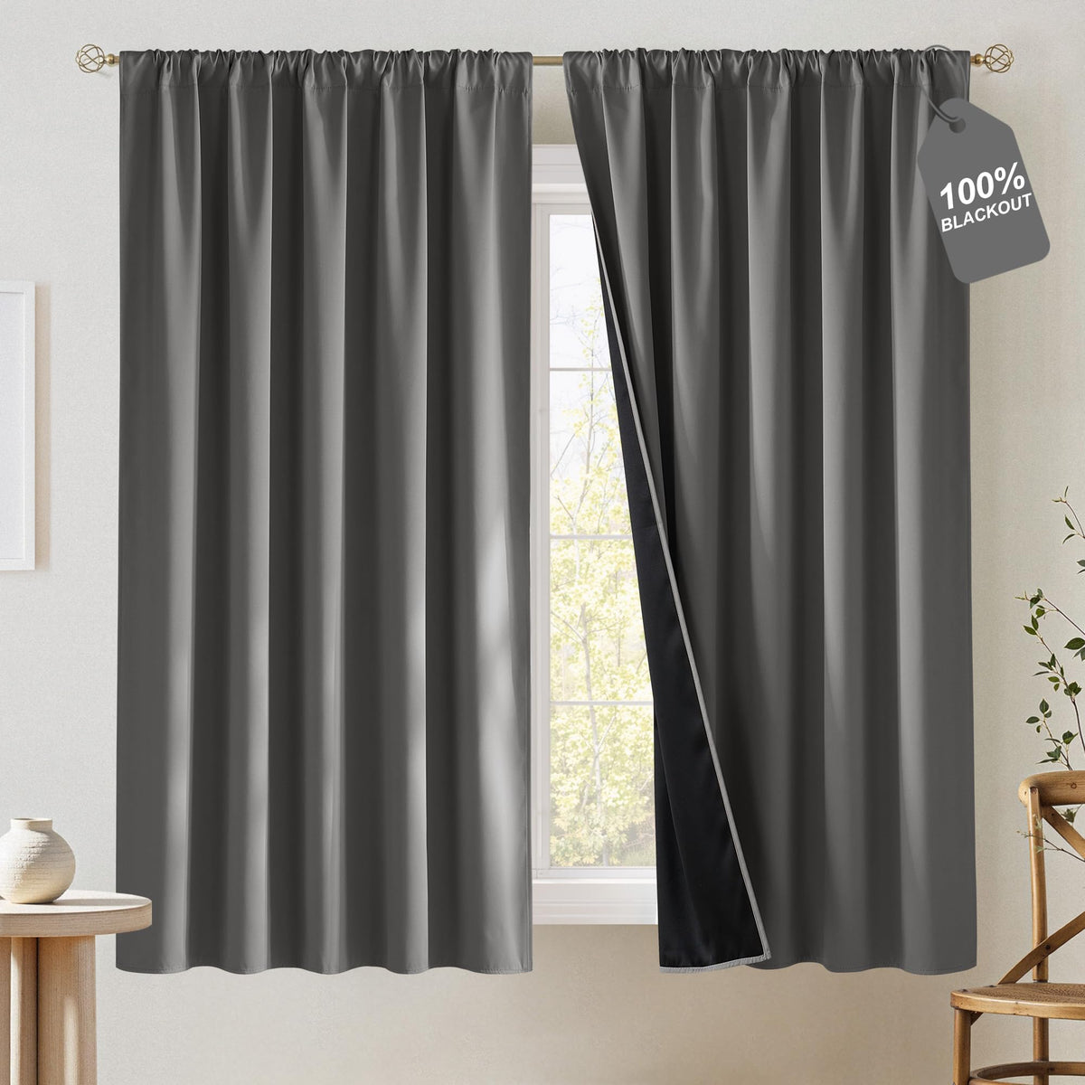 NICETOWN 100% Black Out Kitchen Curtains 36 Inch Length, W52xL36, 2 Panels