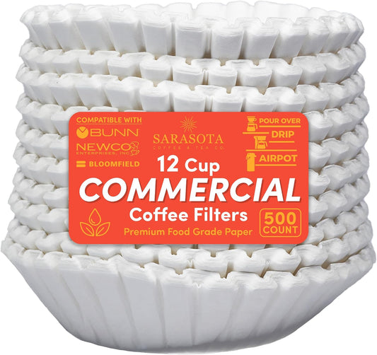 12 Cup Commercial Coffee Filters (9.5” x 4.5”) for 12-Cup BUNN, Fetco & Curtis Coffee Machines – Tall Walls, No Ground Overflow – Premium Filters for Businesses (Bulk Pack)