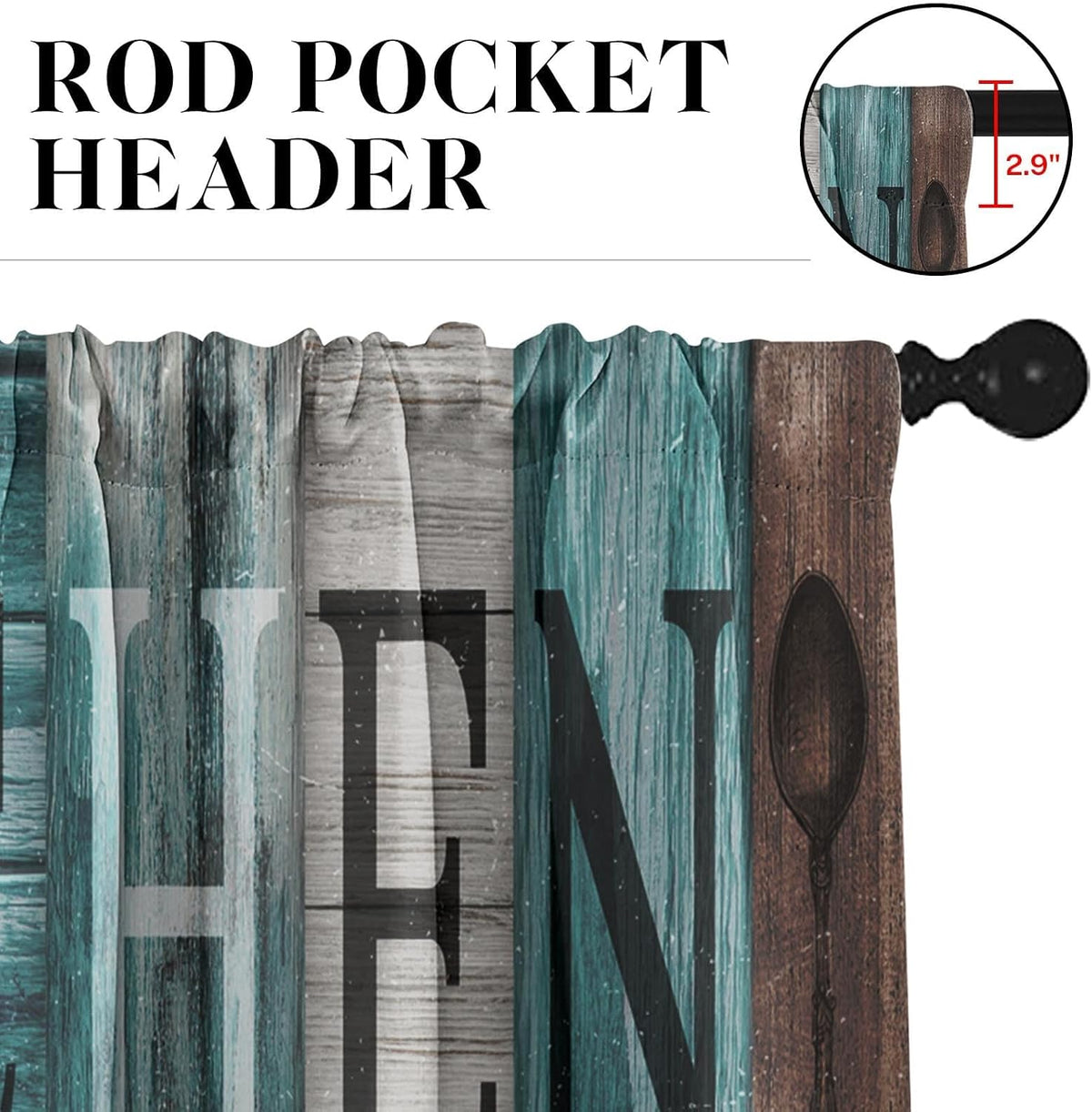 Kitchen Curtains Sets for Windows 52x36 Inch, 3 Pack Farmhouse Teal