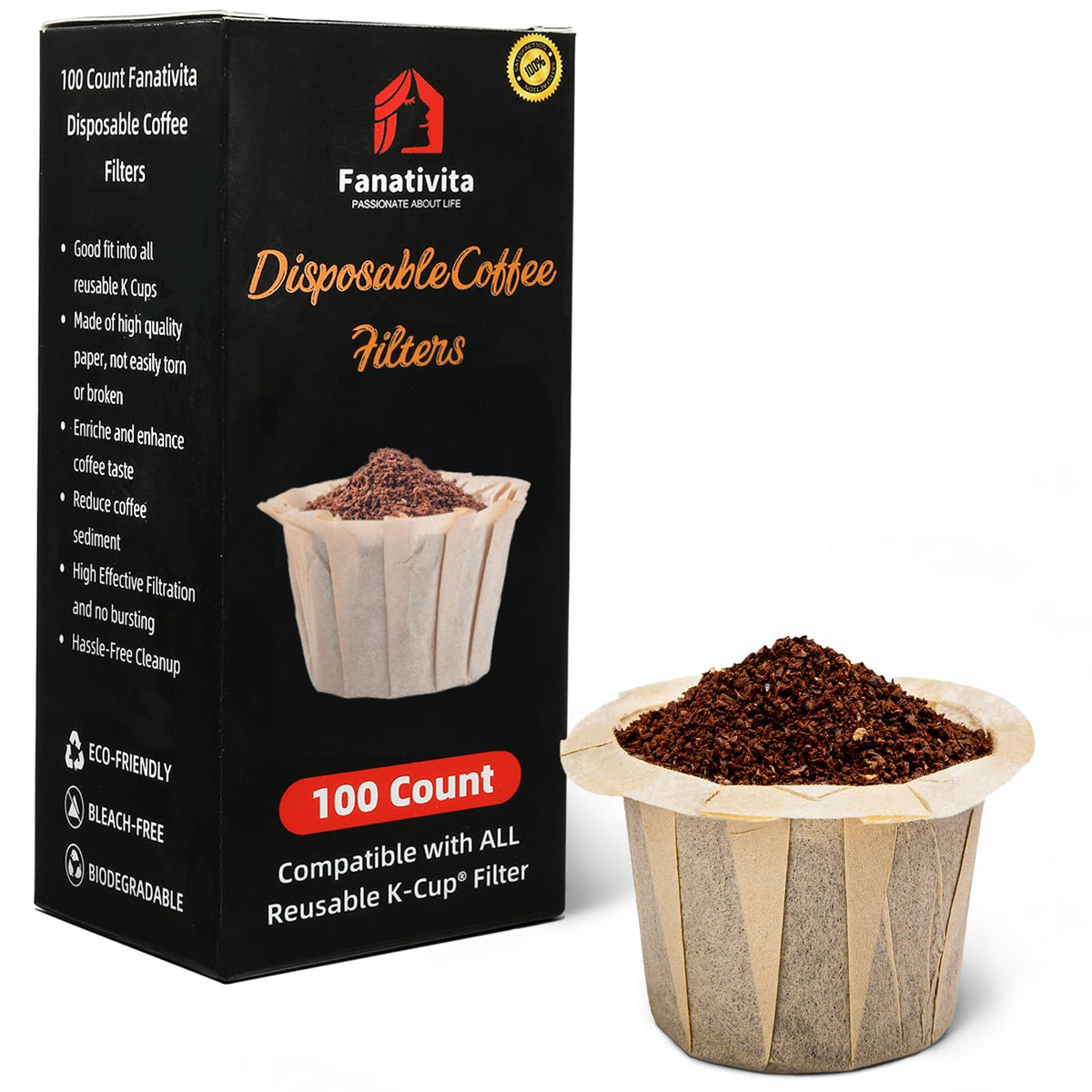 Fanativita 200ct Disposable Coffee Filters for Reusable K Cups, White