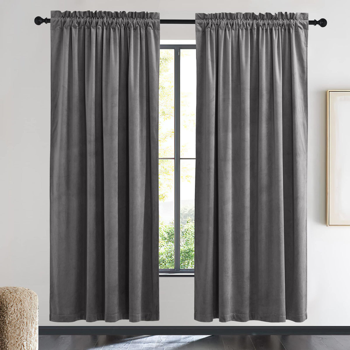 NICETOWN Black Out Velvet Curtains 63 inches Long for Kitchen