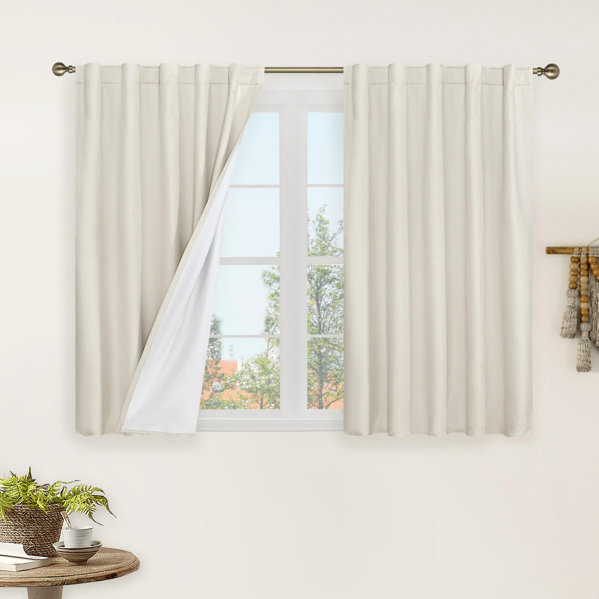 LAMIT Full Blackout Linen Kitchen Window Curtains 36 Inches Long, Ivory