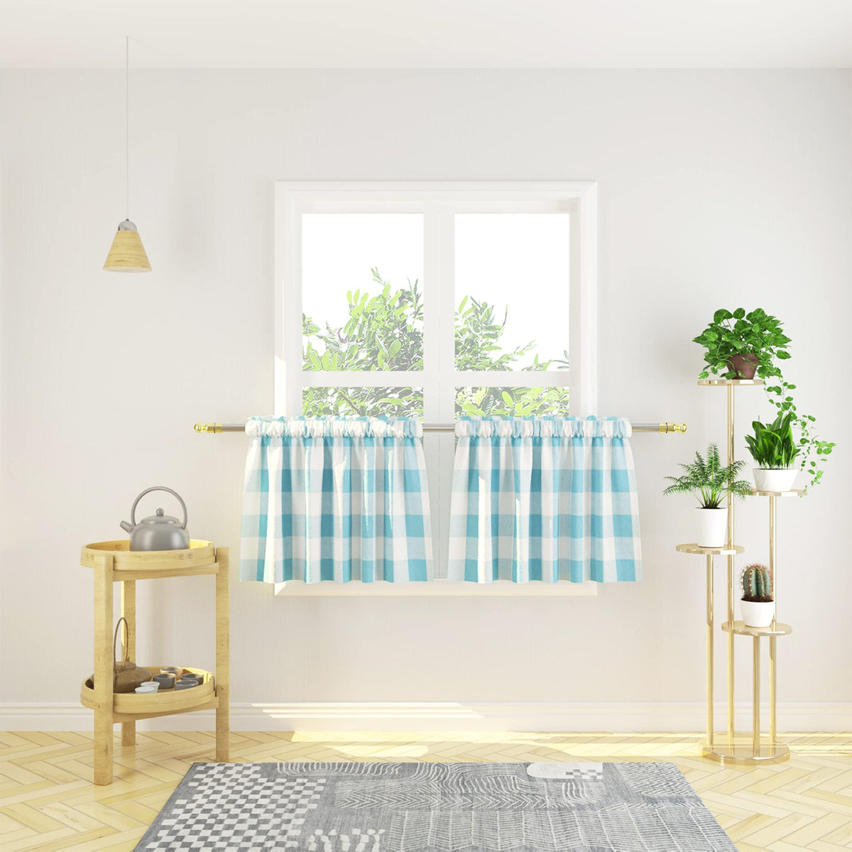 Buffalo Check Kitchen Tier Curtain 24 inches Long Plaid Gingham Rod Pocket Classic Cafe Curtains Country Farmhouse Kitchen Half Window Curtains 2 Panels Beige & White