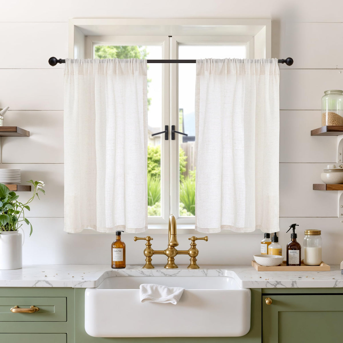BGment Linen Kitchen Window Curtains Over Sink, 36 Inch Length Cafe Drapes