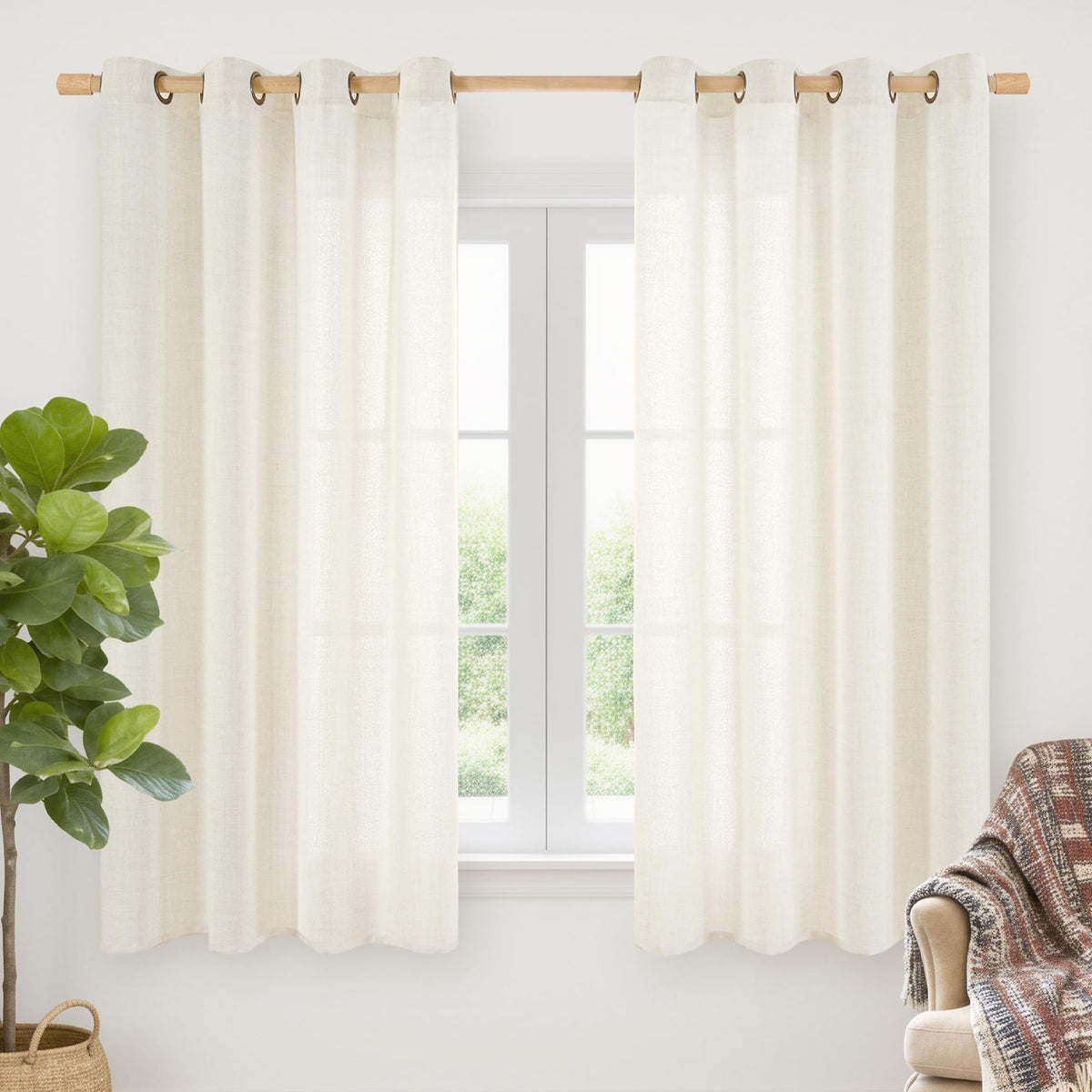 YoungsTex Linen Kitchen Window Curtains 40 Inch Length 2 Panels
