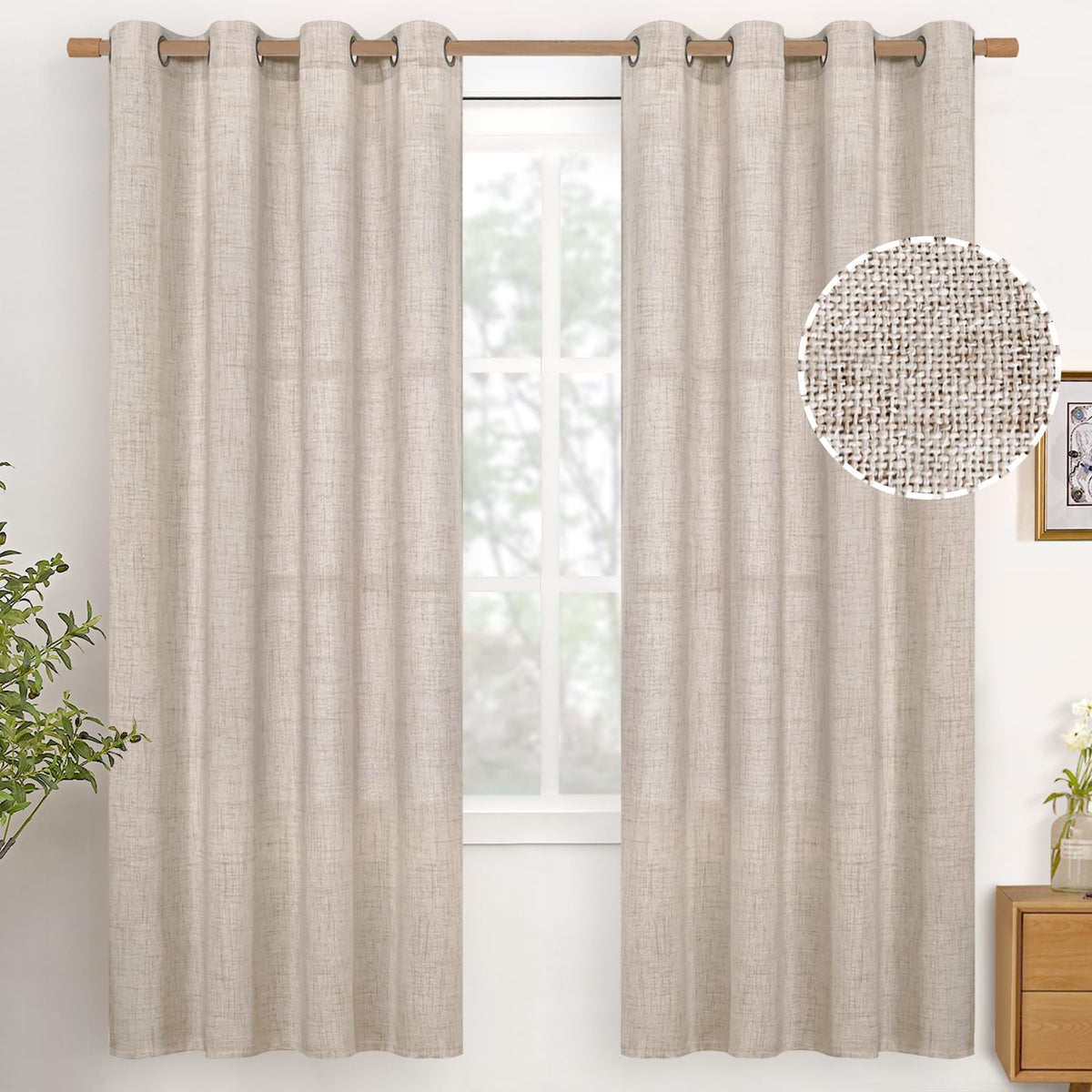YoungsTex Linen Kitchen Window Curtains 40 Inch Length 2 Panels