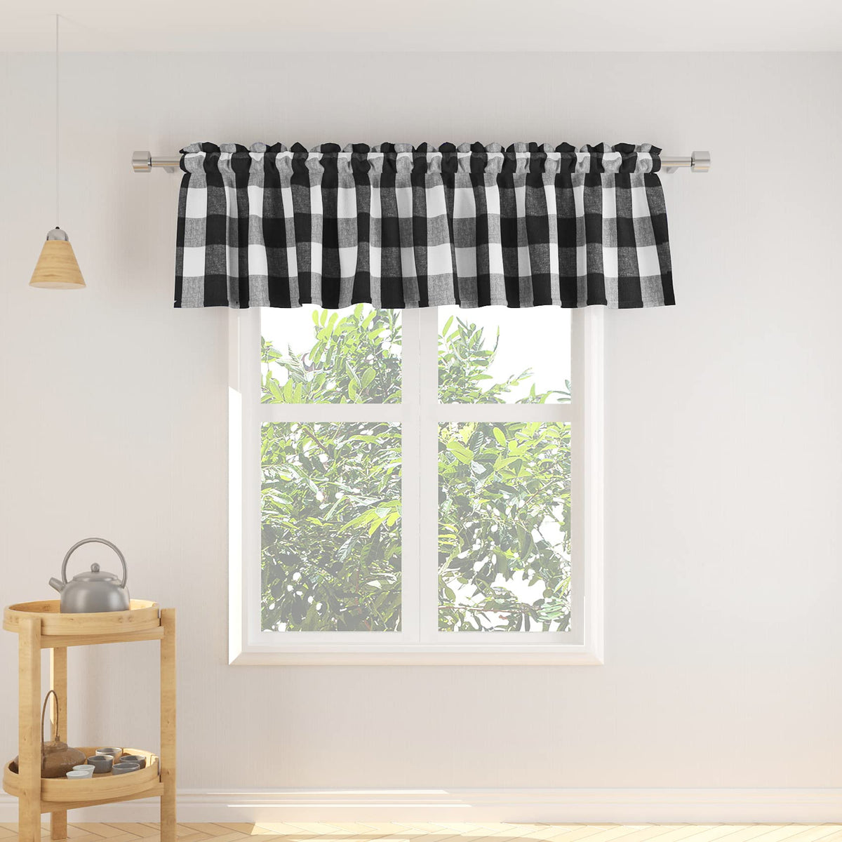Buffalo Check Kitchen Tier Curtain 24 inches Long Plaid Gingham Rod Pocket Classic Cafe Curtains Country Farmhouse Kitchen Half Window Curtains 2 Panels Beige & White