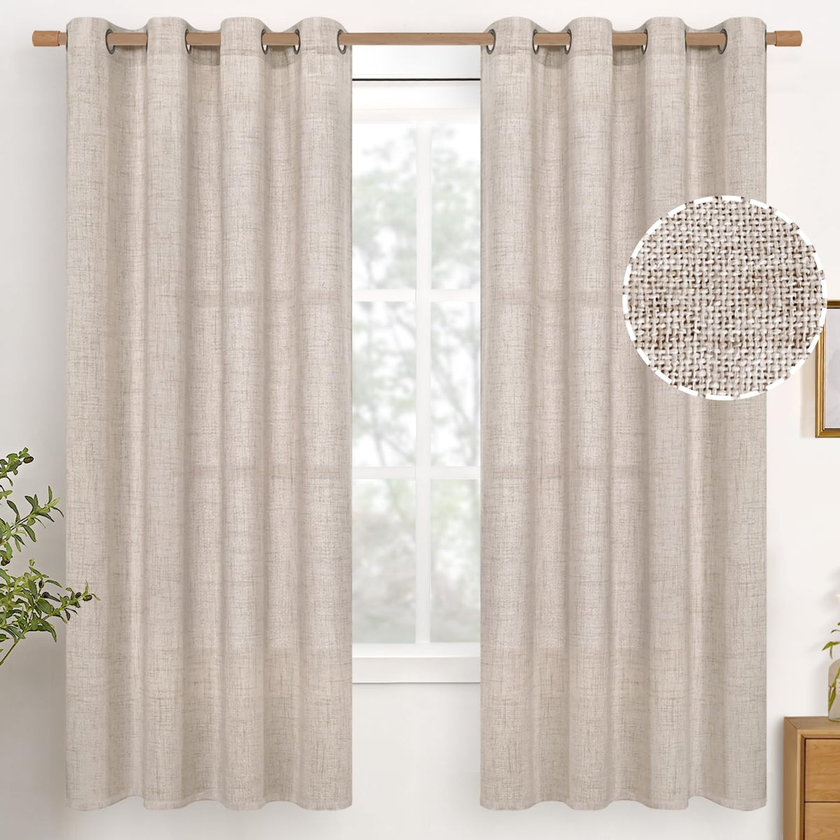 YoungsTex Linen Kitchen Window Curtains 40 Inch Length 2 Panels