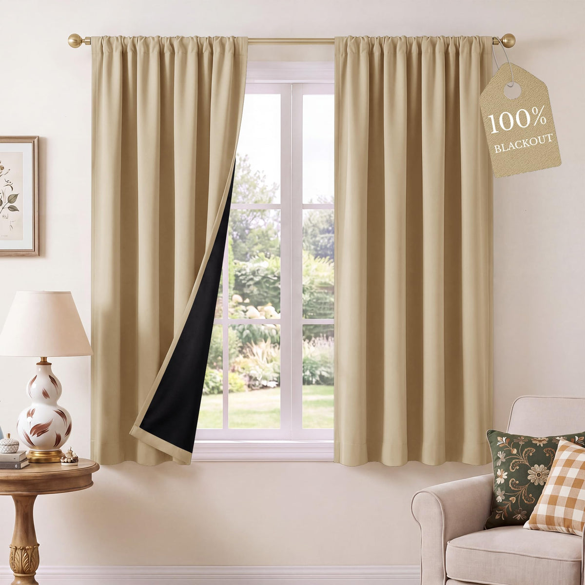 NICETOWN 100% Black Out Kitchen Curtains 36 Inch Length, W52xL36, 2 Panels