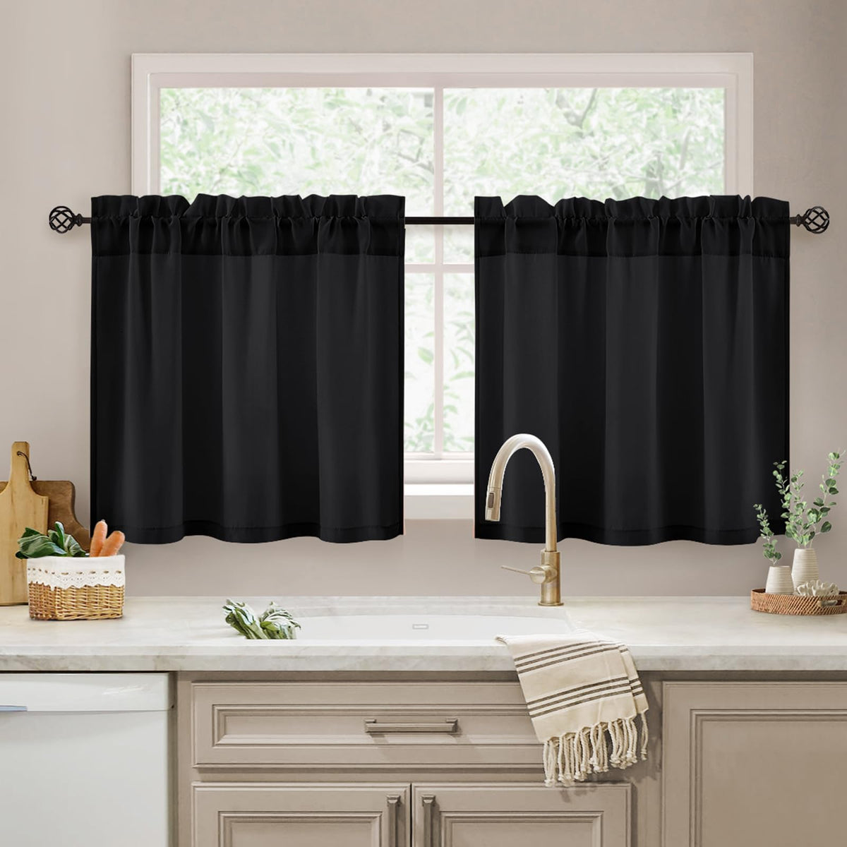 HOMEIDEAS Non-See-Through White Sheer Kitchen Curtains, 30 X 36 Inches Long