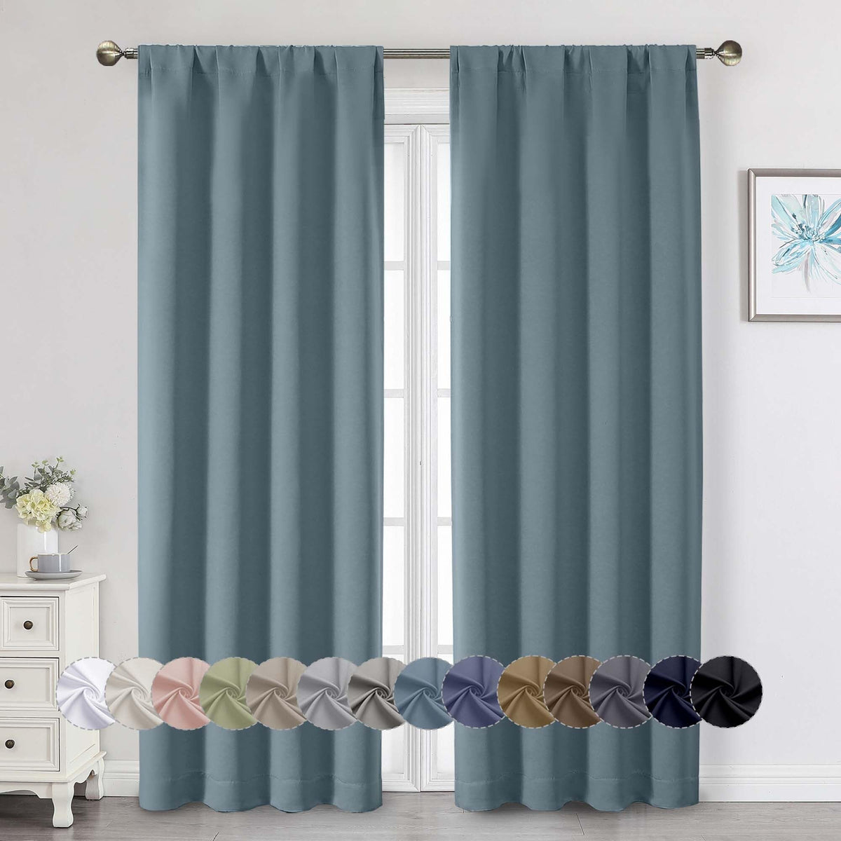 Black Cafe Blackout Curtains 36 Inch Length 2 Panels Set, Soft Solid Thermal Insulated Room Darkening Small Window Curtains for Kitchen Bathroom Basement, Black, Each, 40" Wx36 L