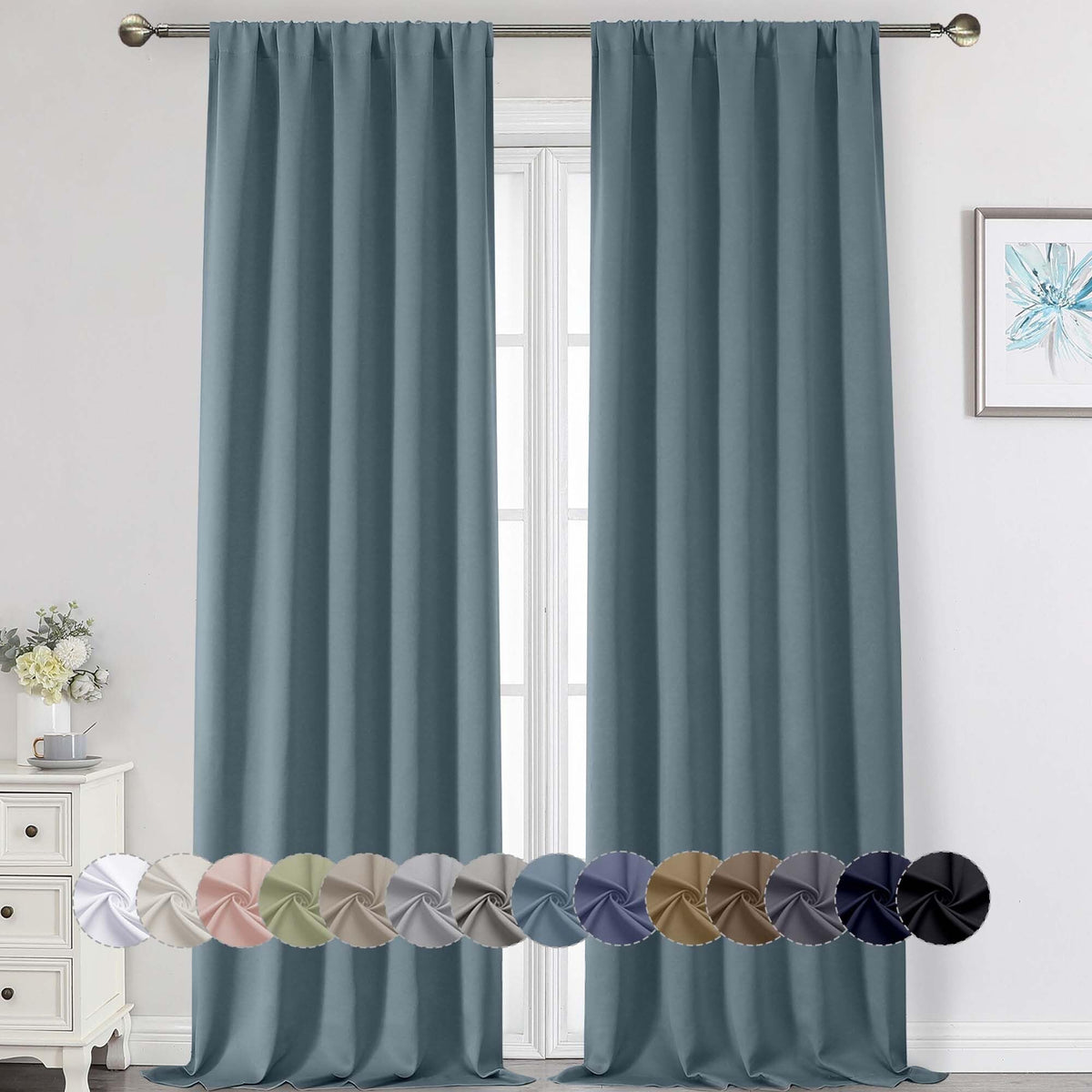 Black Cafe Blackout Curtains 36 Inch Length 2 Panels Set, Soft Solid Thermal Insulated Room Darkening Small Window Curtains for Kitchen Bathroom Basement, Black, Each, 40" Wx36 L