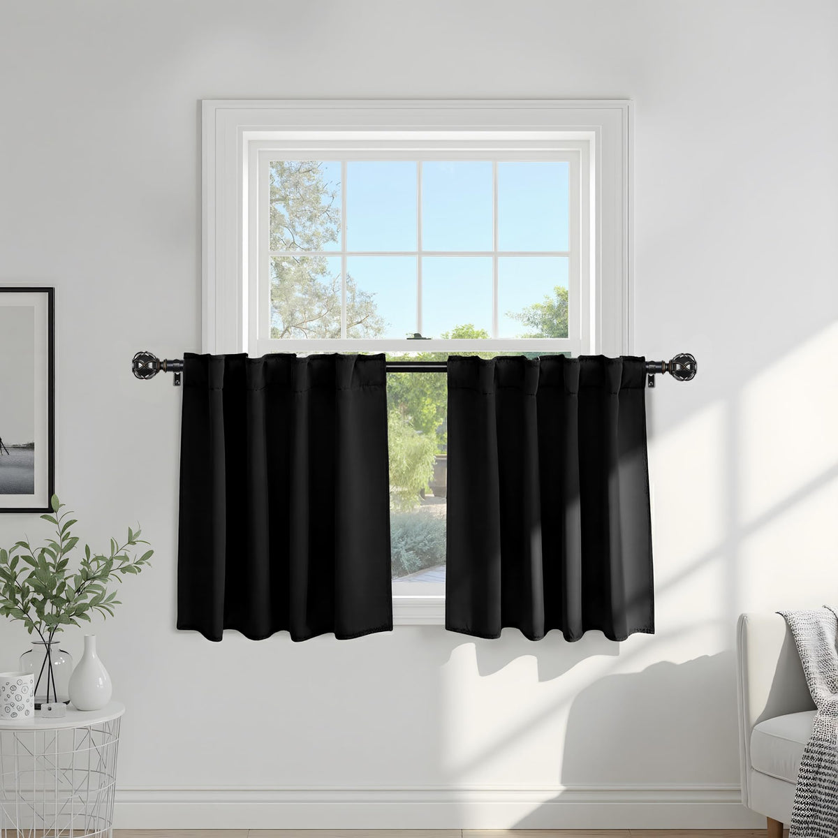 PONY DANCE Black Kitchen Blackout Curtains Over Sink, W 42 x L 45 inches