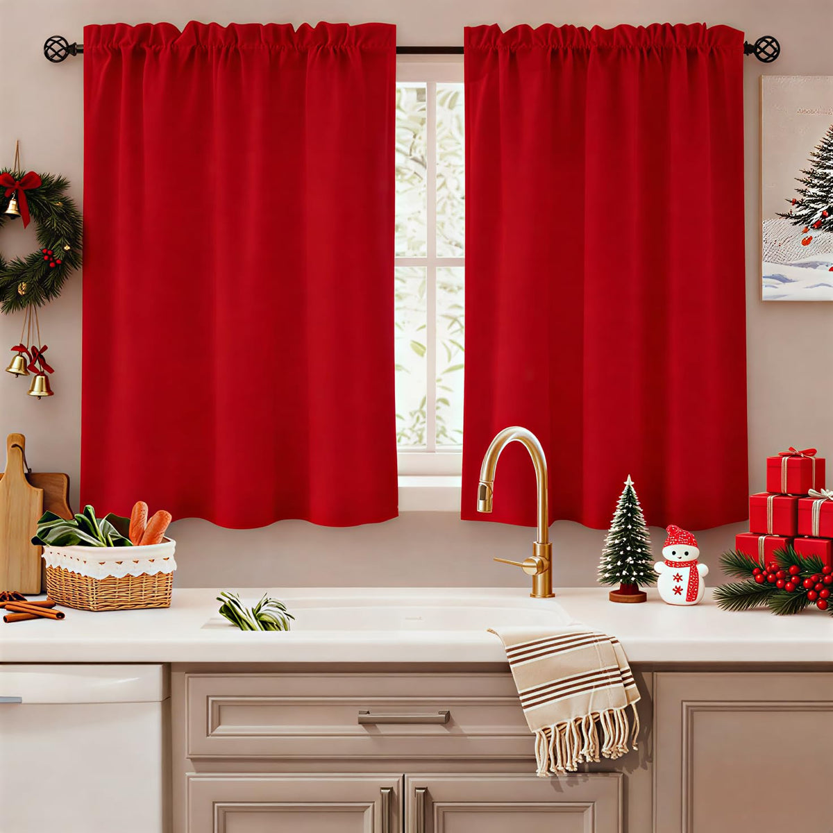 HOMEIDEAS Non-See-Through White Sheer Kitchen Curtains, 30 X 36 Inches Long